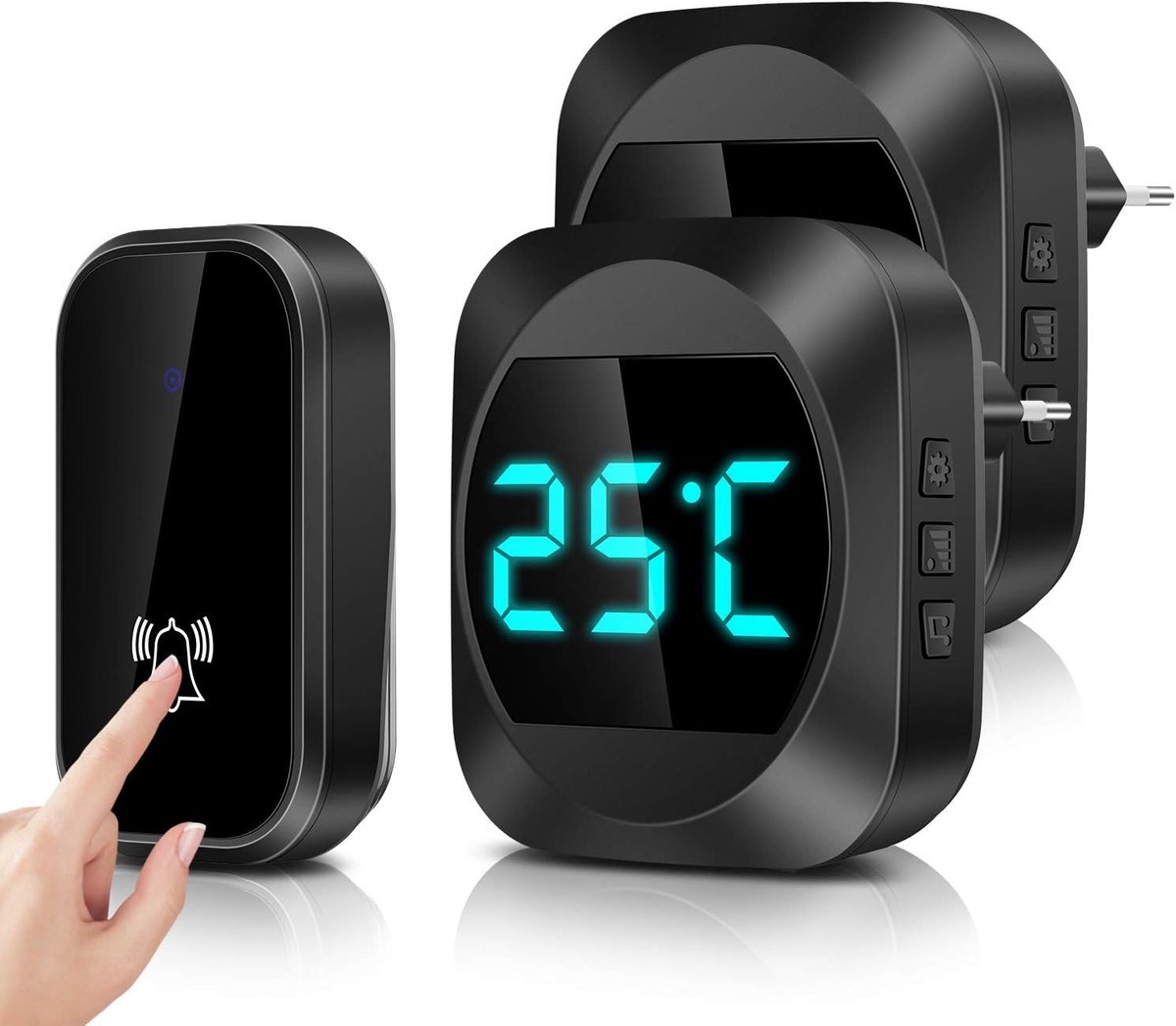 SnelShoppen - Draadloze Deurbel zonder Batterijen - Waterdichte Elektronische Deurbel met LED Temperatuur, 2 Plug Ontvangers, 150 m Bereik, 38 Melodie