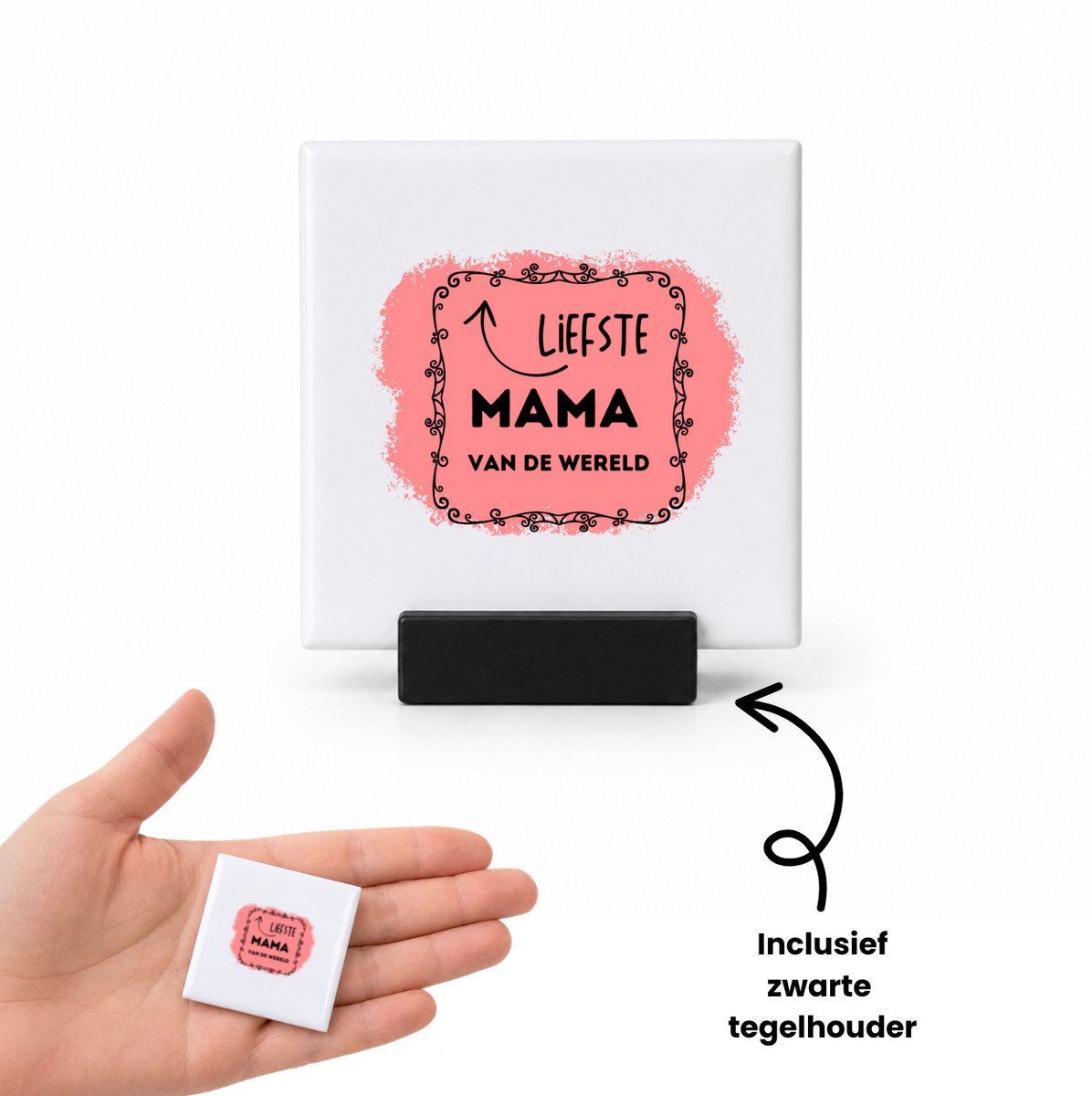 Hacebo liefste mama van de wereld tegeltje met tegelhouder - Mama - de liefste moeder - tegeltjes met tekst - Moeder cadeautjes - moederdag - verjaardag - geschenk - kado - spreuktegels - 4.8x4.8 CM Wit