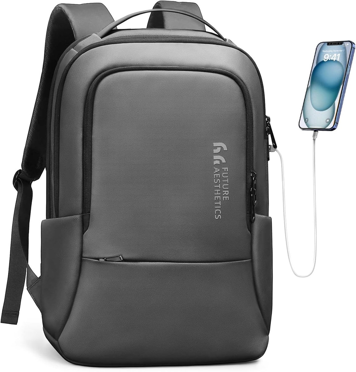 SnelShoppen - Laptop Rugzak voor Mannen en Vrouwen, 15.6 Inch Waterproof Anti-diefstal Zak met USB Oplaadpoort, Grijs, Professioneel, Business