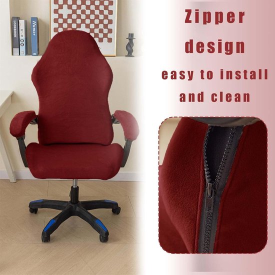 SnelShoppen - 4 Delen Gaming Stoel Hoes met Armleuningen, Anti-Slip, Verwijderbaar, Wasbaar, Goede Elasticiteit, Polyester, Rood, Voor Gaming & Comput van snelshoppen — afbeelding 3