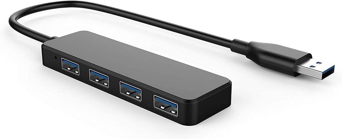 SnelShoppen - USB Hub 4 Poorten Ultra-Dun USB Splitter voor Laptop, Notebook, iMac, MacBook, USB 3.0, Snelle Gegevensoverdracht tot 5Gbps, Ideaal voor