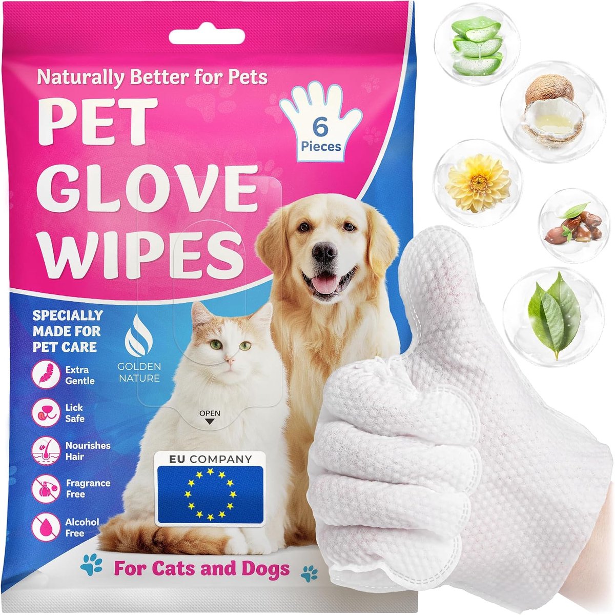 SnelShoppen - Pet Wipes voor Honden en Katten - 6 Stuks - Waterloze Glove Wipes voor Wassen, Badderen, Verzorging - Reinig Pootjes, Gezicht, Lichaam -