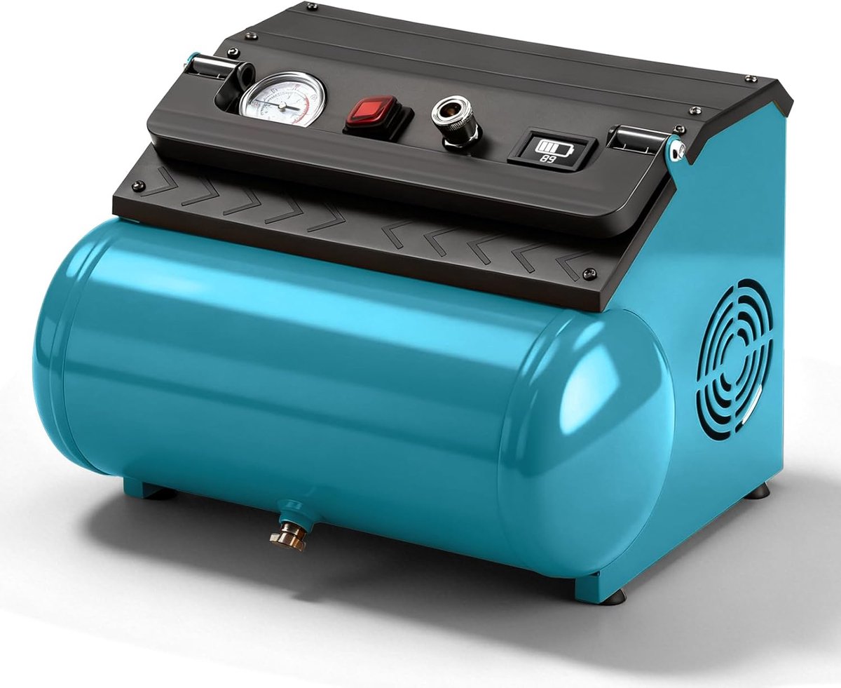 SnelShoppen - Draadloze Luchtcompressor, 8 L, 8 Bar, Geschikt voor 18 V Batterijen, Portable Compressor met Acculader, Snelle Inflatie, Geluidsarm, Br
