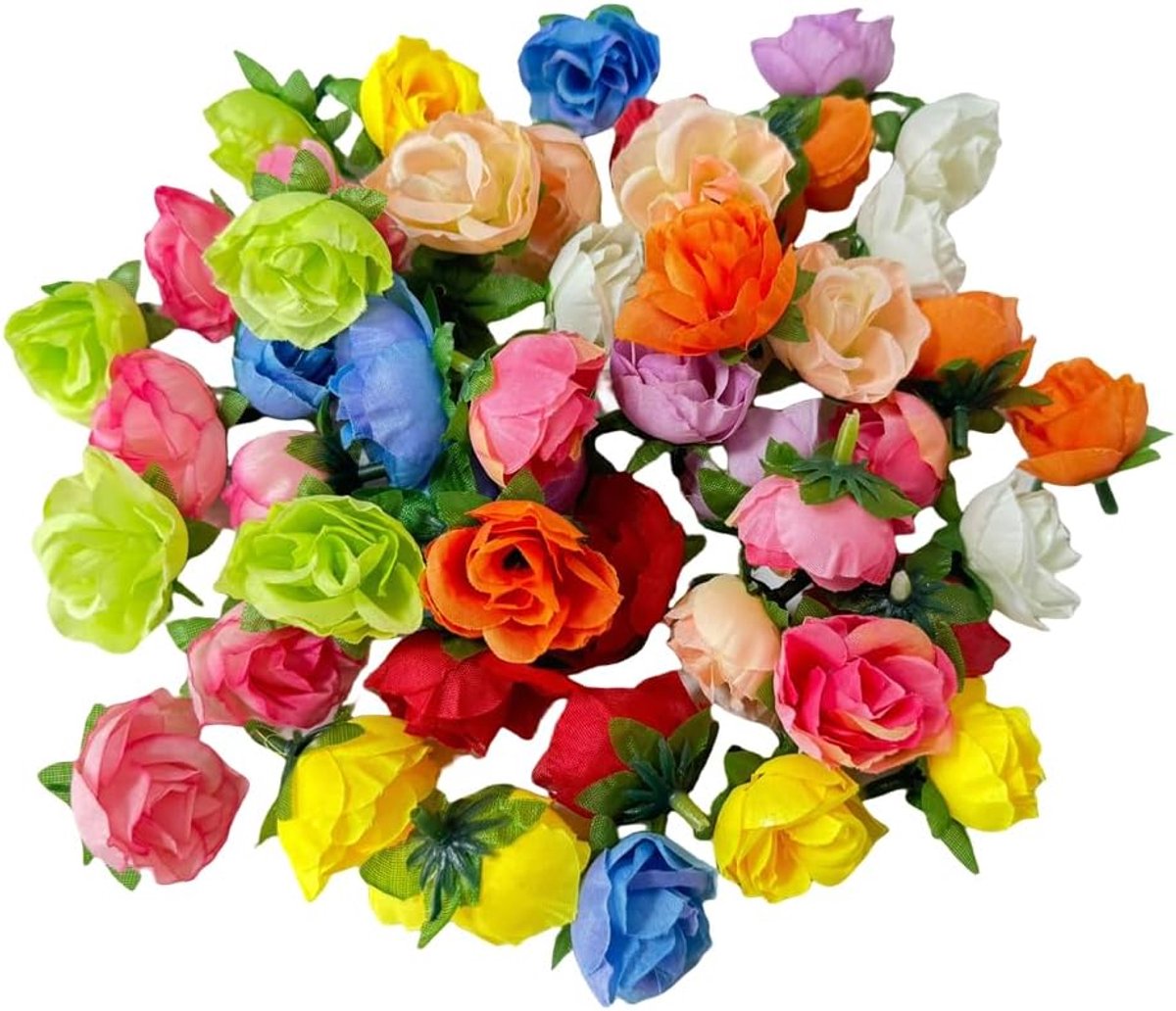 SnelShoppen - Mini Fake Rozenbloem Hoofden - Kunstbloemen - Rozenknoppen - Bulk - 40mm Zijde Rozen Picks voor Buiten - Zachte Zijde Bloem voor Vaasvul