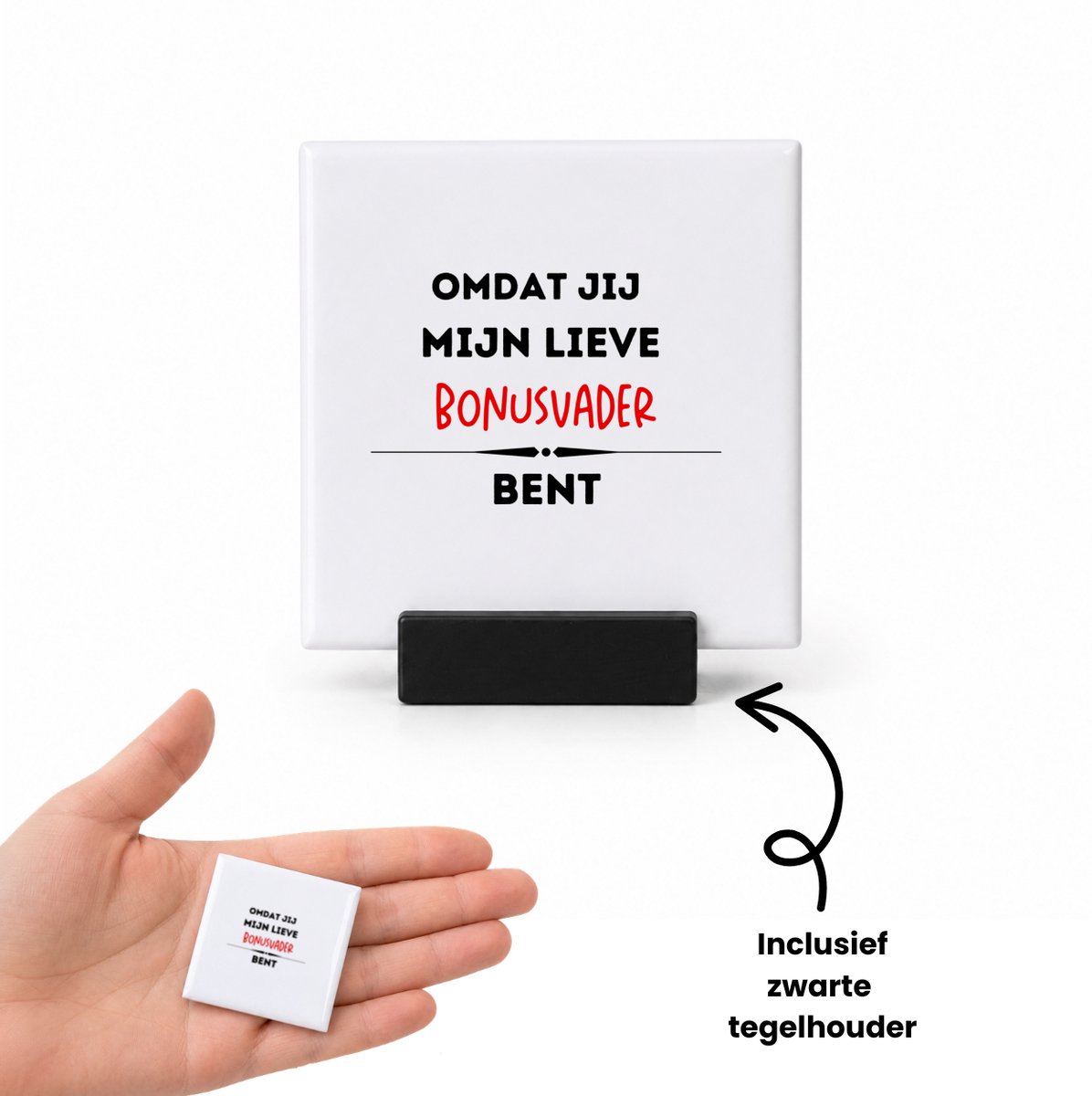 Hacebo omdat jij mijn lieve bonusvader bent tegeltje met tegelhouder - Vader - de liefste bonusvader - tegeltjes met tekst - vader cadeautjes - vaderdag - verjaardag - geschenk - kado - spreuktegels - 4.8x4.8 CM Wit