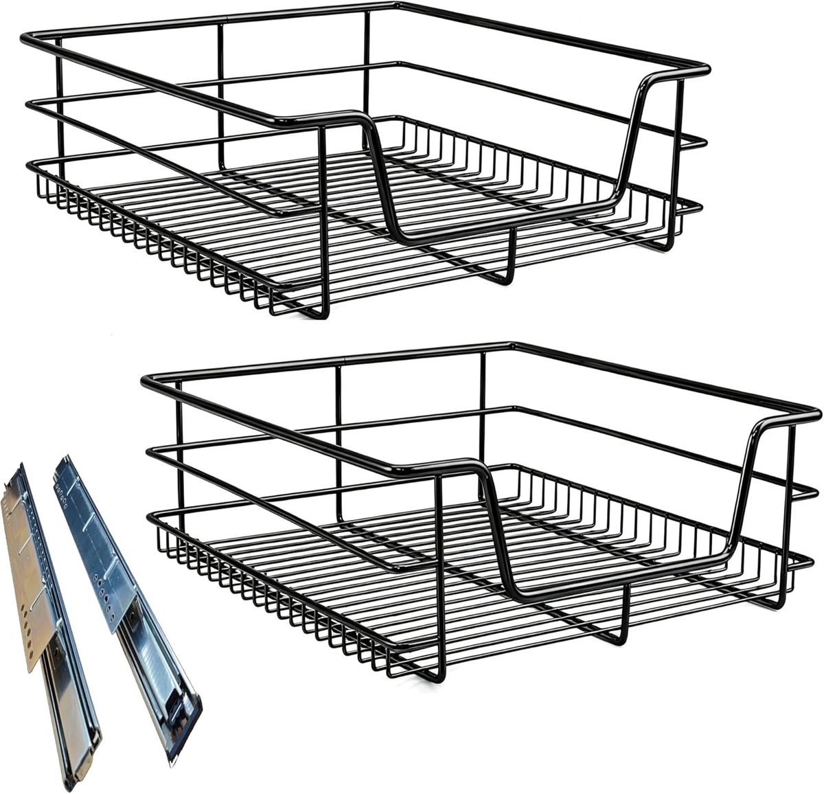 SnelShoppen - Telescopische Keukenlade 2 x 60cm Opbergbak voor Keukenkast met Railsysteem, Uittrekbare Lades in Zwart, Ideaal voor Keukenorganisatie
