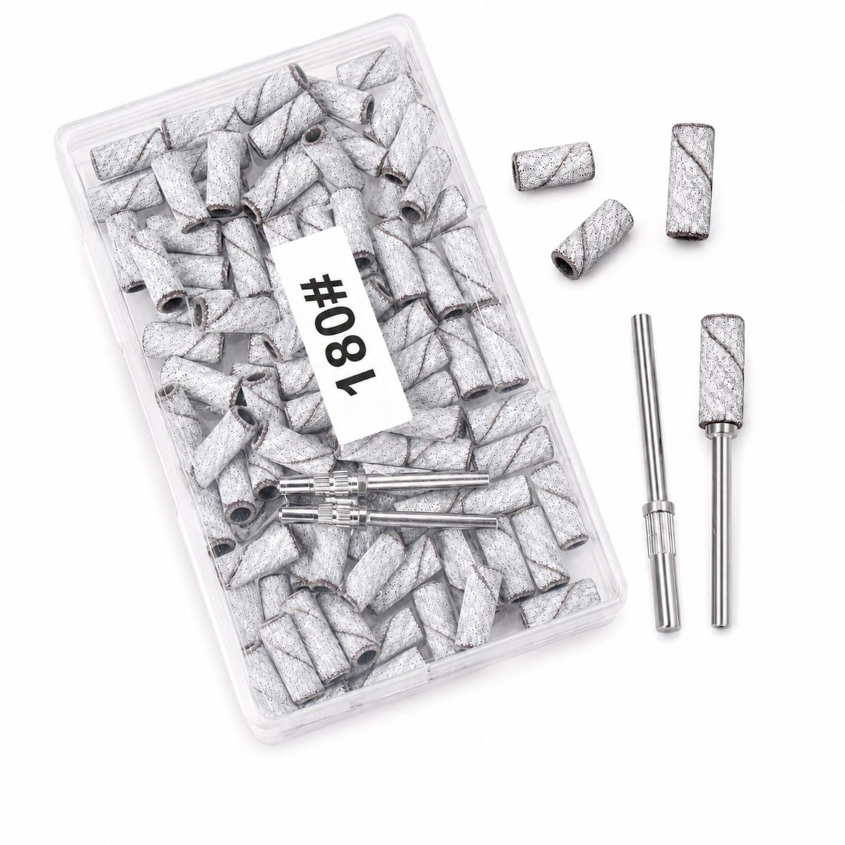 Namajunas - Nagelfrees Schuurrolletjes - Nailboor schuurbandjes 180 grit-100 stuks Inclusief 2 schuurbandspindels - Nagel Bitjes - Nagelvijl electrisch - Manicure set - Nagel Frees - Bits - Opzetstukjes - Nagel Bitjes