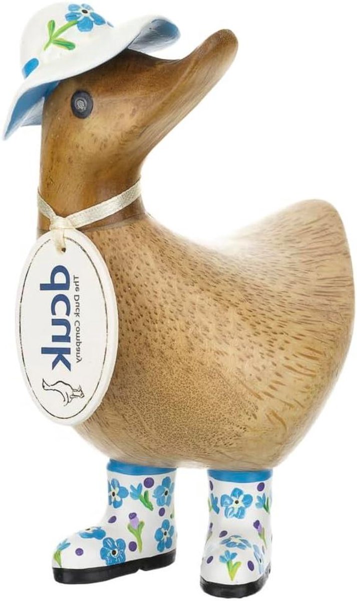 Houten Eend - Decoratie Figuur - Woonkamer Decoratie - Handbeschilderd Bloemmotief - 165 cm - Blauw
