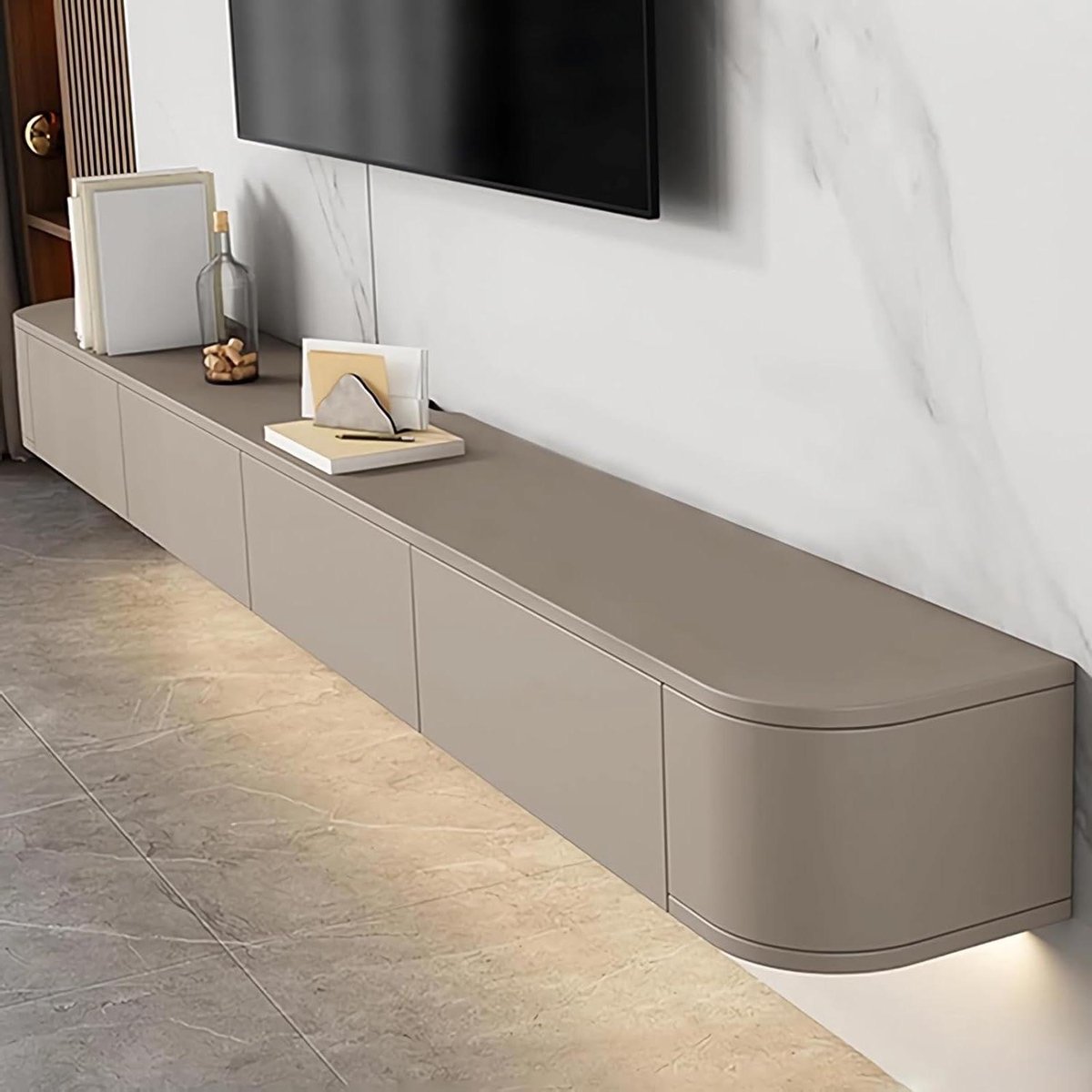 Zwevende TV-kast - Wandmeubel Media - Opbergen Entertainment - Echte Houtstructuur - 160 cm Breed - Khaki