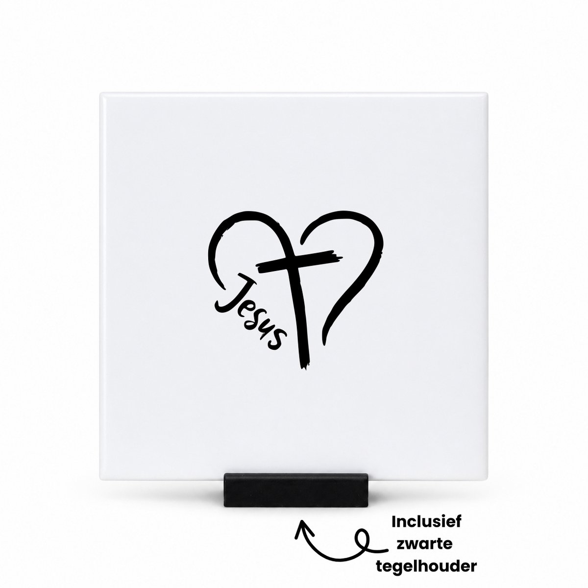 Hacebo Jezus tegeltje met tegelhouder - Jezus - Messias, christen, kruis, opstanding, vergeving, liefde. - tegeltjes met tekst - Messias, christen, kruis, opstanding, vergeving, liefde. - spreuktegels - 10.8x10.8 CM Wit