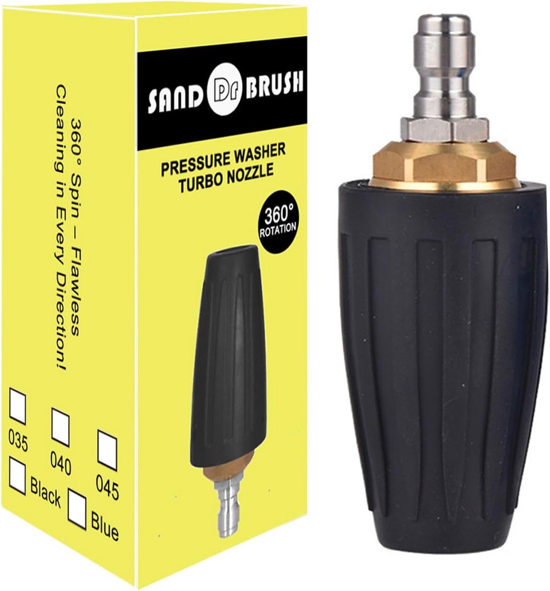 SnelShoppen - Rotating Turbo Nozzle voor Hogedrukreiniger, 3600 PSI, 250 bar, 1/4 Quick Connect, Universele Toepassing, Zwart, Voor Tuin, Auto, Terras