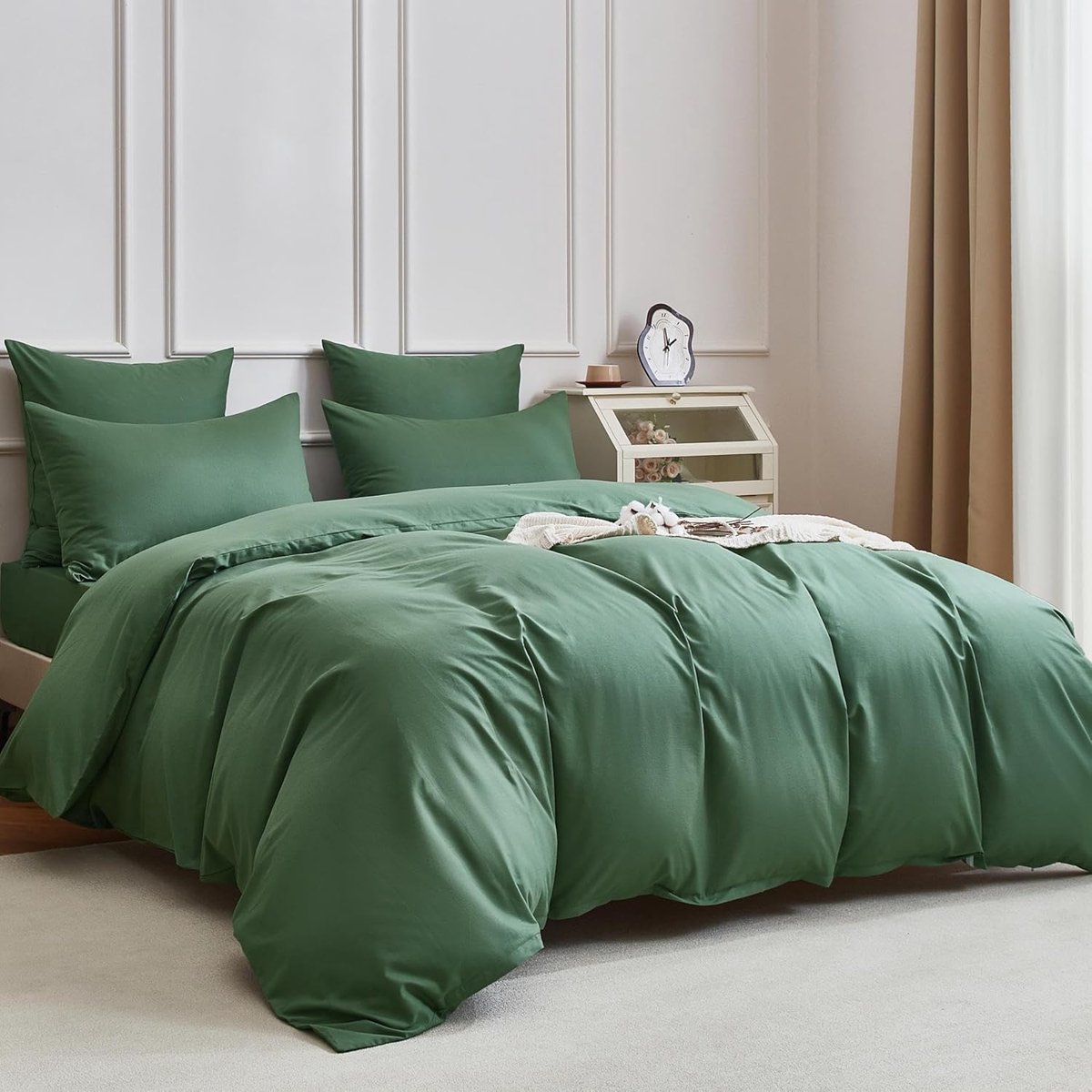 SnelShoppen - Bedding Set 200x220 cm - 100% Katoen Groene Effen Bedlinnen - Luxe Duvet Dekbed en 2 Kussenslopen 80x80 cm met Rits - Ademend, Zacht en