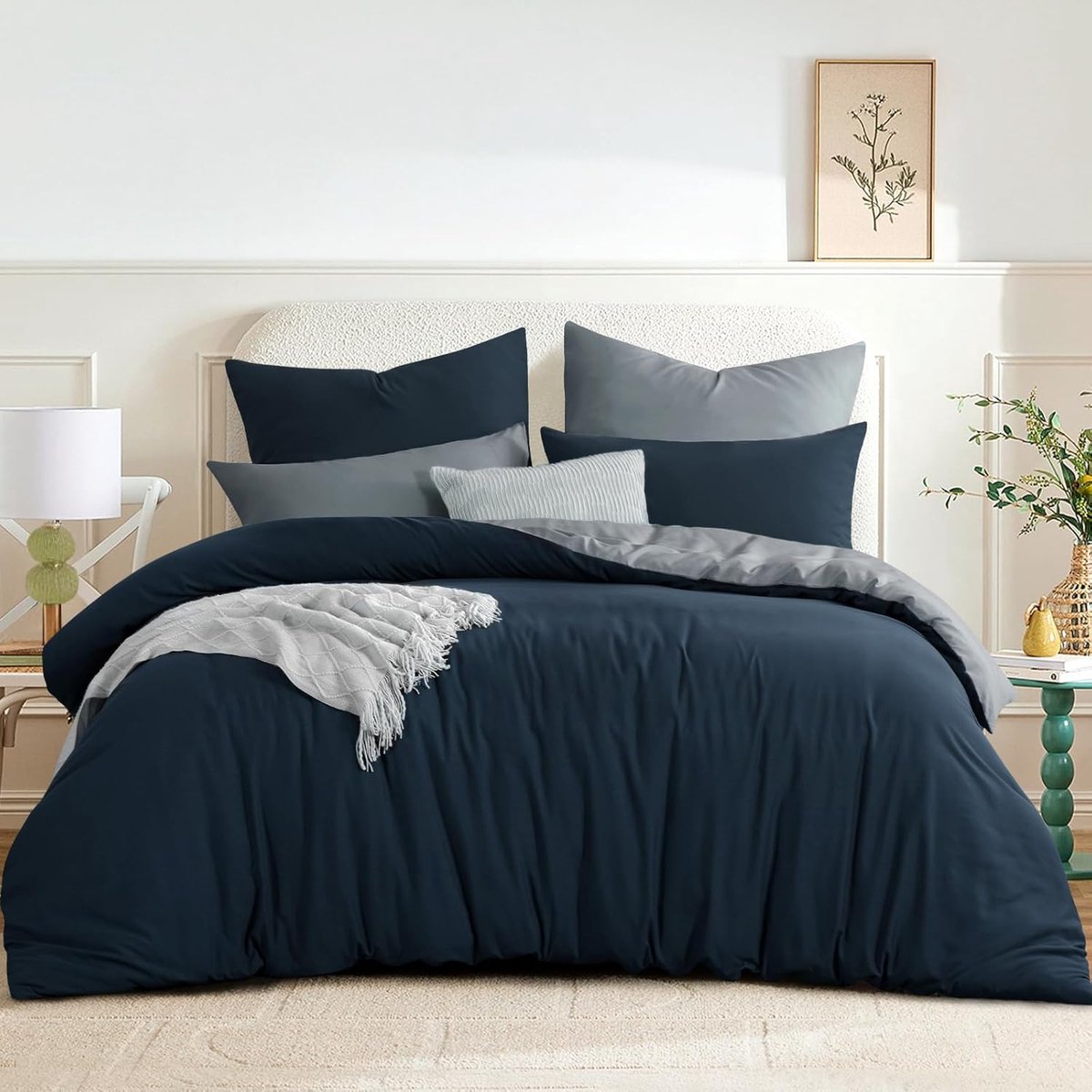 SnelShoppen - Luxe RUIKASI Bedlinnen Set 200 x 220 cm Blauw Grijs - 3-delige Omkeerbare Dekbedovertrek met Rits - Oeko-Tex Microvezel - Zacht en Kreuk