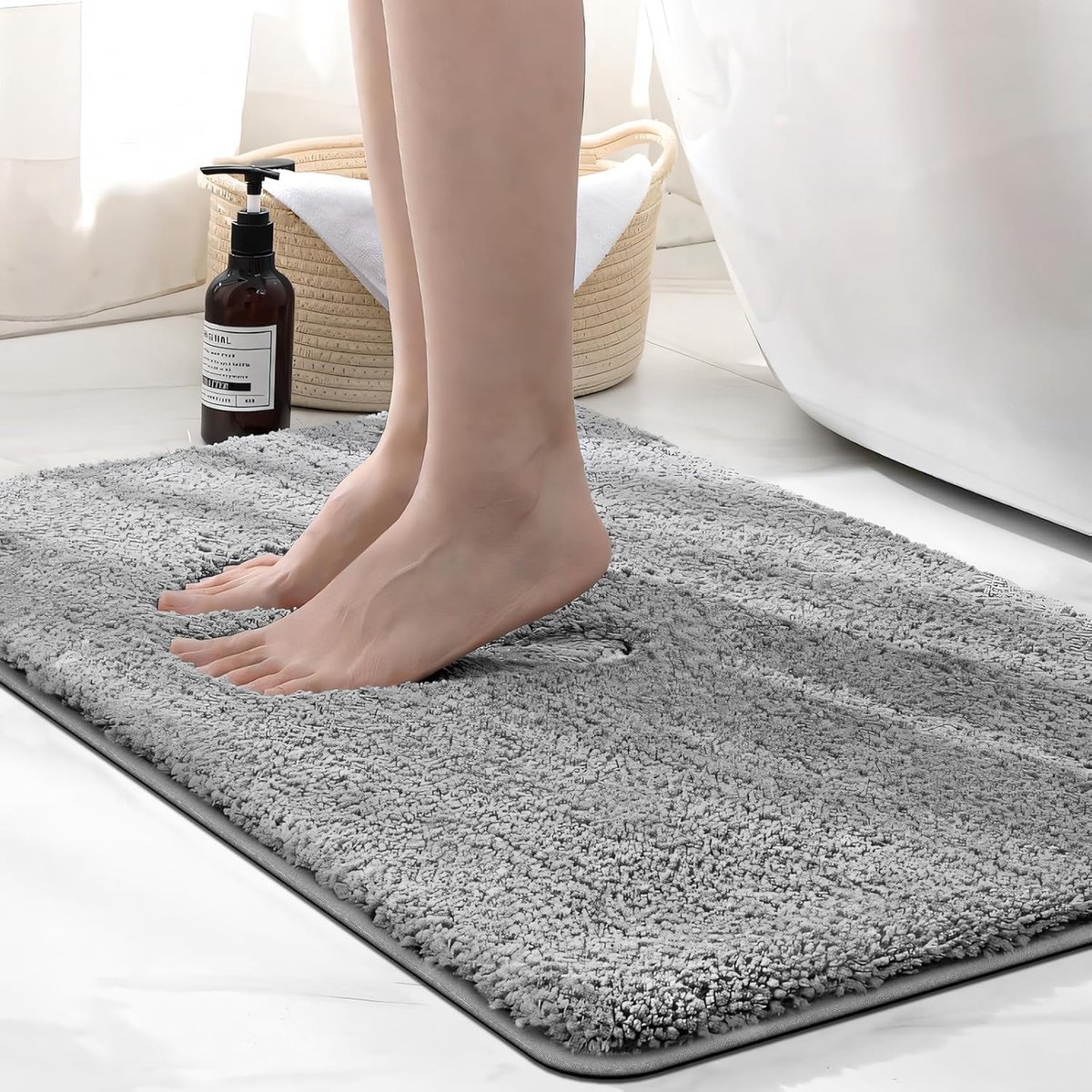 SnelShoppen - Microfiber Badmat 50x80cm Grijs - Super Absorberend, Luxe Zacht, 2cm Dikte, Ideaal voor Badkamer en Douche