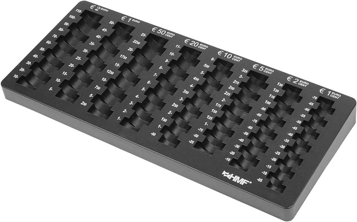 SnelShoppen - Euro Munt Tray Beveled - 34 x 15 x 3 cm - Zwart - Munt Verdelers voor 1 Cent tot 2 Euro - Impactbestendig ABS Plastic - Ideaal voor Thui