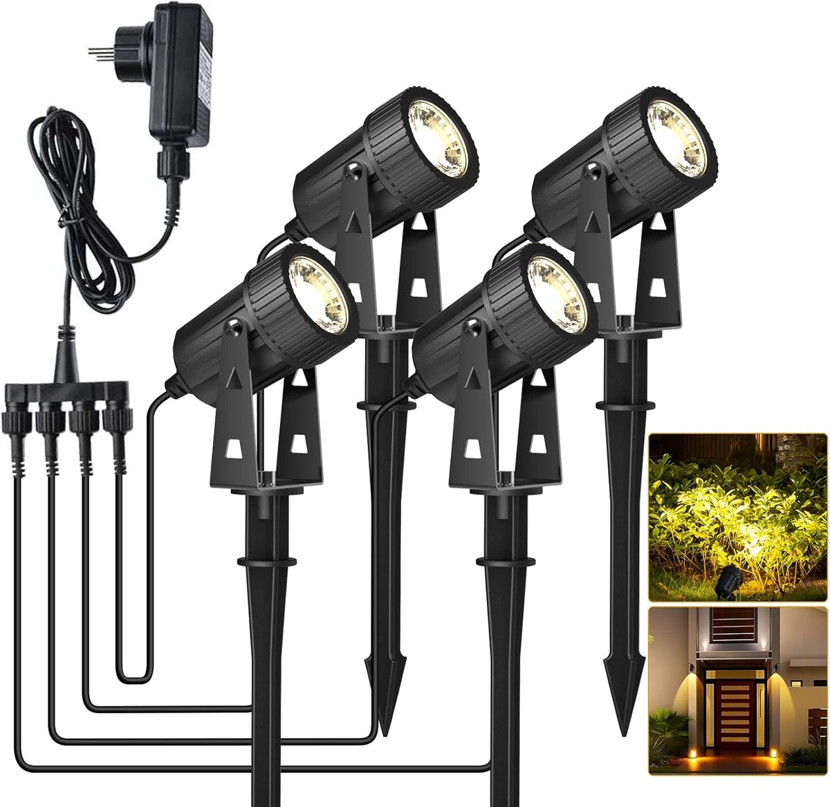 SnelShoppen - Pack van 4 LED Tuinverlichting Warm Wit 3200K IP65 Waterdichte Buitenverlichting met Grondpen Tuinlampen Decoratief voor Tuin en Terras