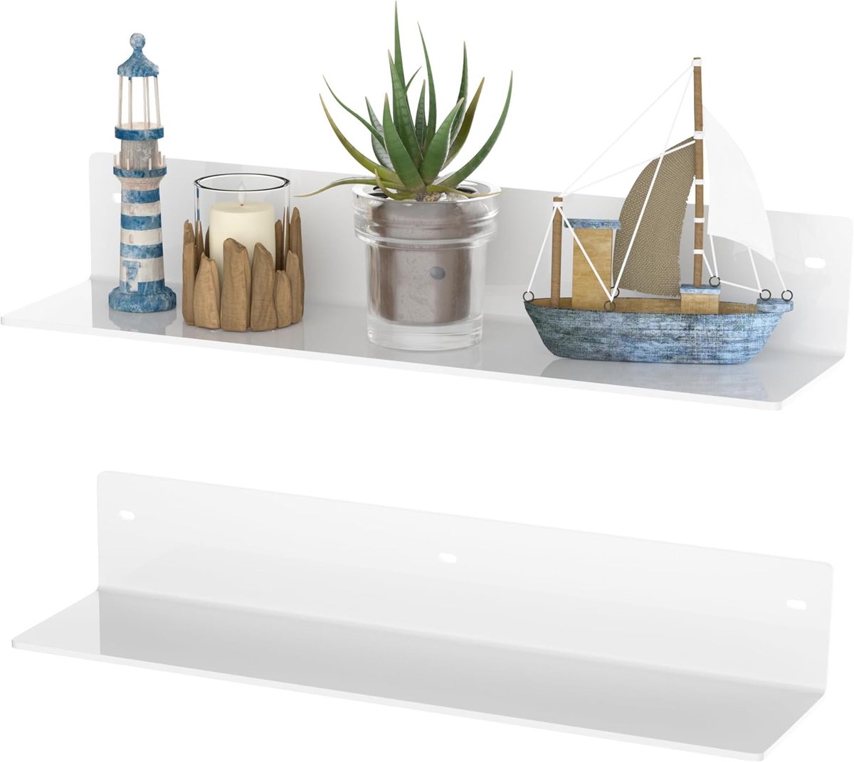 SnelShoppen - 40 cm Witte Acryl Wandplanken, Wandrek, Kruidrek, Wandorganizer, Opbergshelf voor Keuken, Eetkamer, Woonkamer, Slaapkamer, Badkamer, Set
