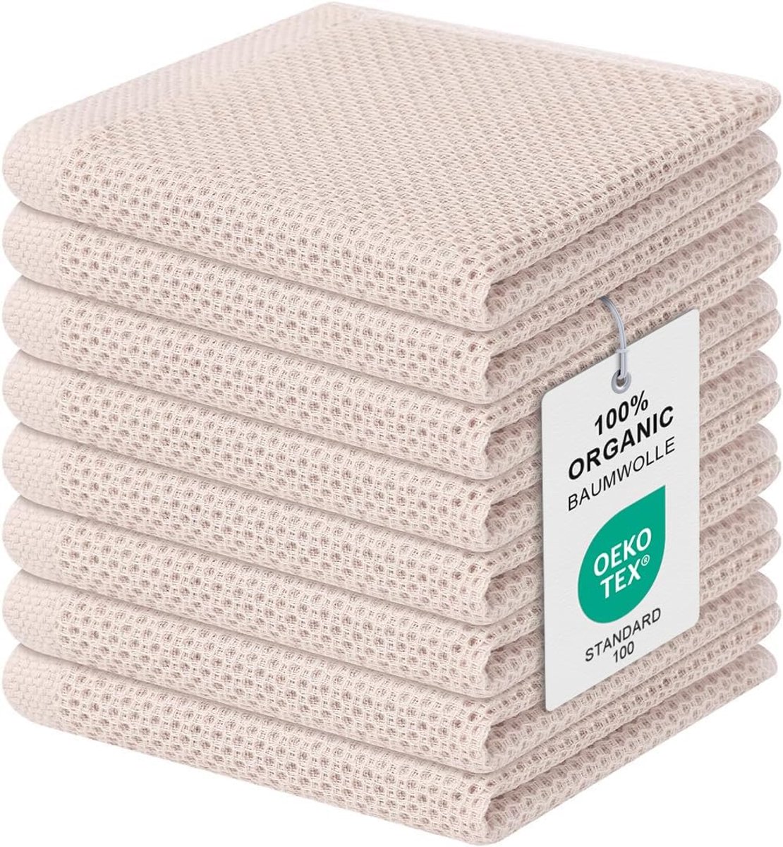 SnelShoppen - Keuken Doeken 100% Katoen, 30x30 cm, Absorberende Theedoeken, Dikke Premium Keuken Doeken, Beige, 8 Stuks, Ideaal voor Huishouden en Kok