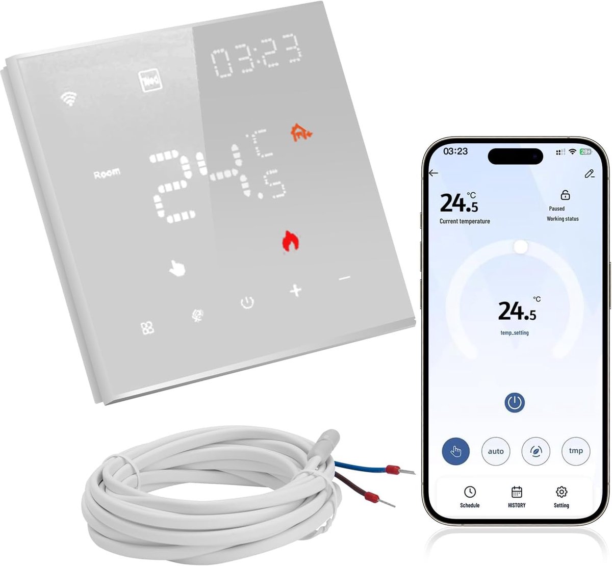 SnelShoppen - Thermostaat Vloerverwarming Water, WiFi Digitaal met Alexa & Google Home, Slimme Regelaar voor Water Vloerverwarming of Gasboiler, 16A,
