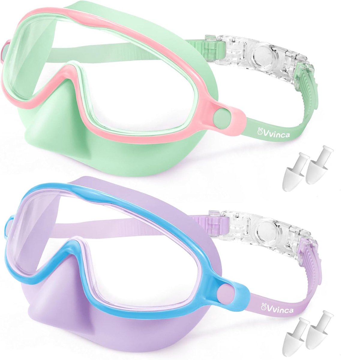 SnelShoppen - Zwemgoggles met Neusclip voor Kinderen 3-15 Jaar, Waterproof, Set van 2, Brede Hoek Duikbril, Anti-Fog / UV Bescherming, Perfect voor Be