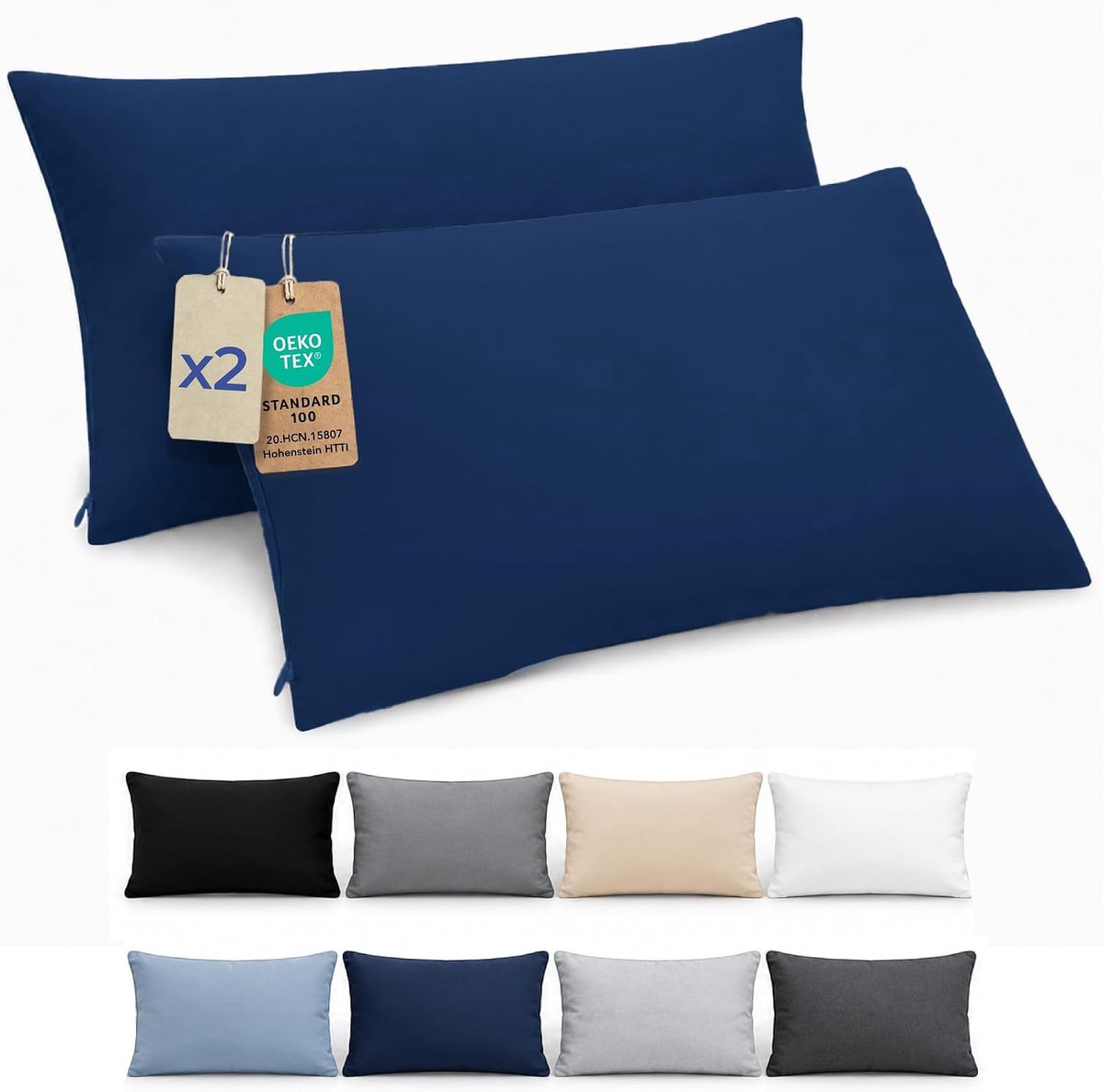 SnelShoppen - Set van 2 Kussenslopen 50 x 70 cm - Donkerblauwe Microvezel Kussenslopen met Rits - Zacht en Duurzaam, Oeko-Tex, Ideaal voor Elke Slaapk