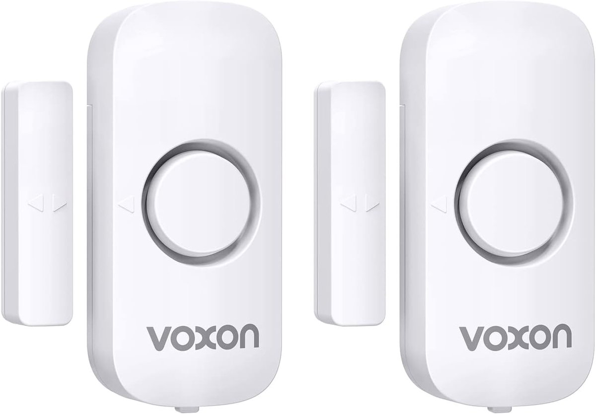 SnelShoppen - VOXON Deur Alarm en Raam Alarm - Draadloos Burglar Bescherming Systeem - 2-in-1 Alarm en Deurbels - Thuis, Hotel, Garage, Pool - 2 Pack