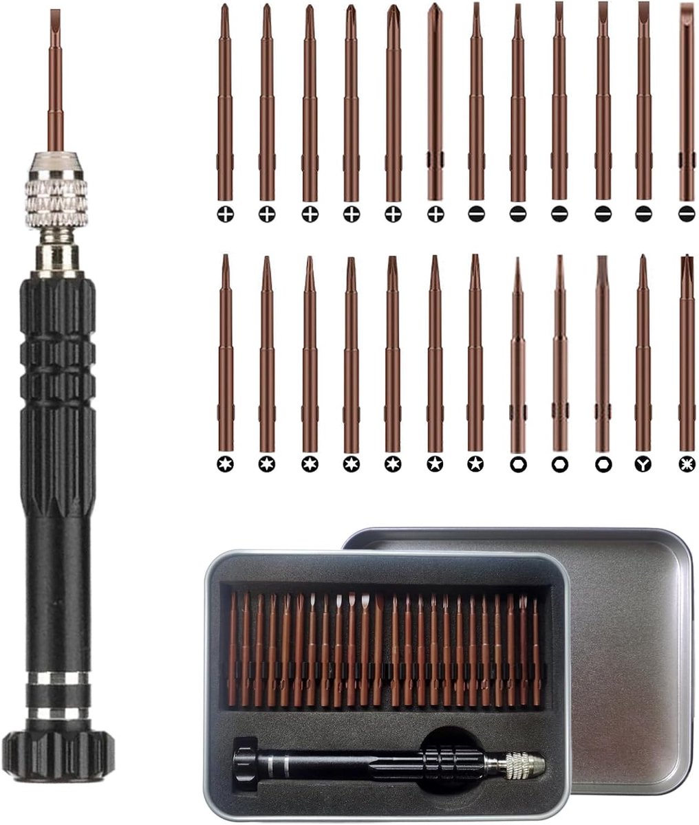 SnelShoppen - 24-in-1 Mini Schroevendraaier Set voor Precisiewerk, Miniatuur Schroevendraaiers voor Brillen, Horloges, Mobiele Telefoons, Zwart