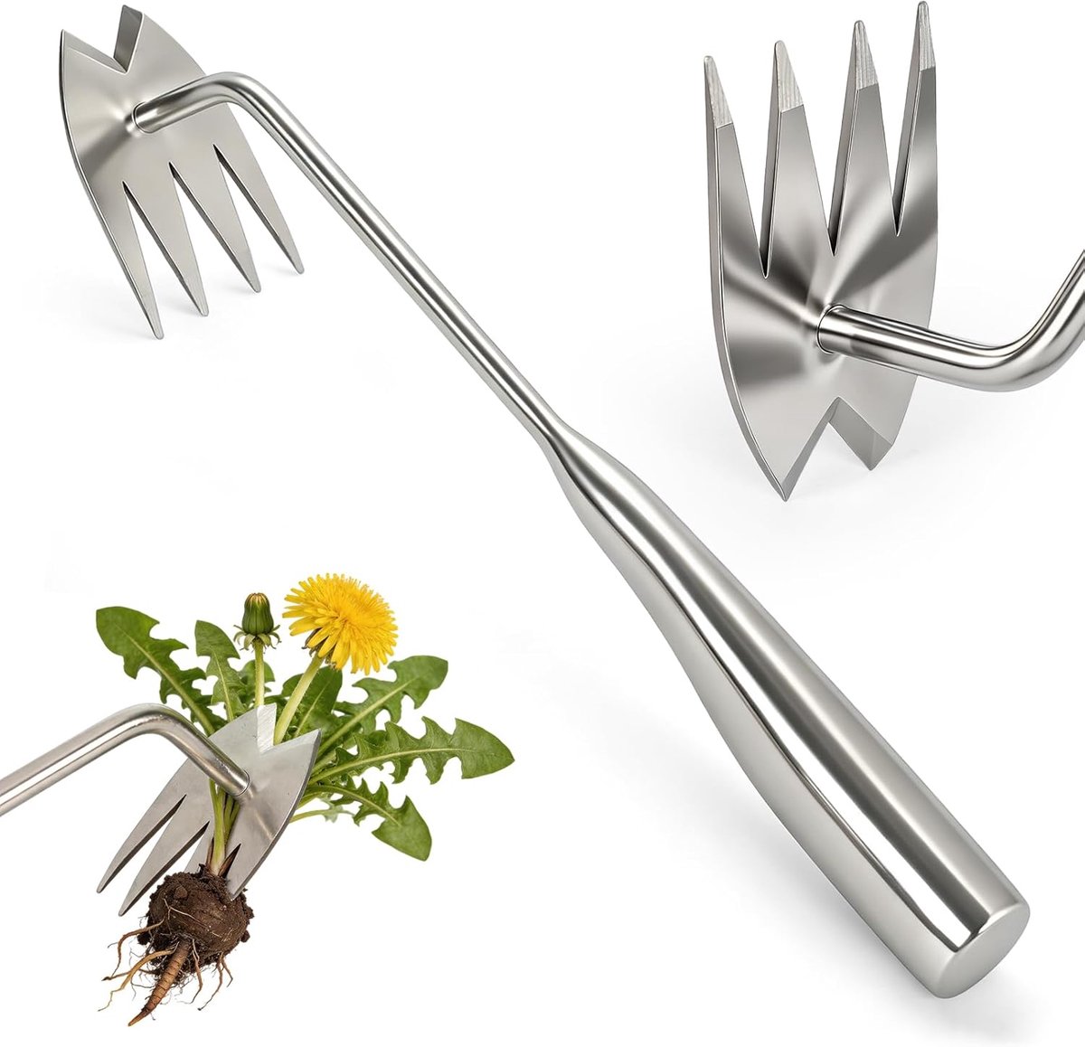 SnelShoppen - Onkruidverwijderaar 2-in-1 met Lange Steel, Onkruidhark en Tuinhak, Efficiënte Onkruidverdelger van Hoogwaardig Staal (34,5 cm) voor Tui