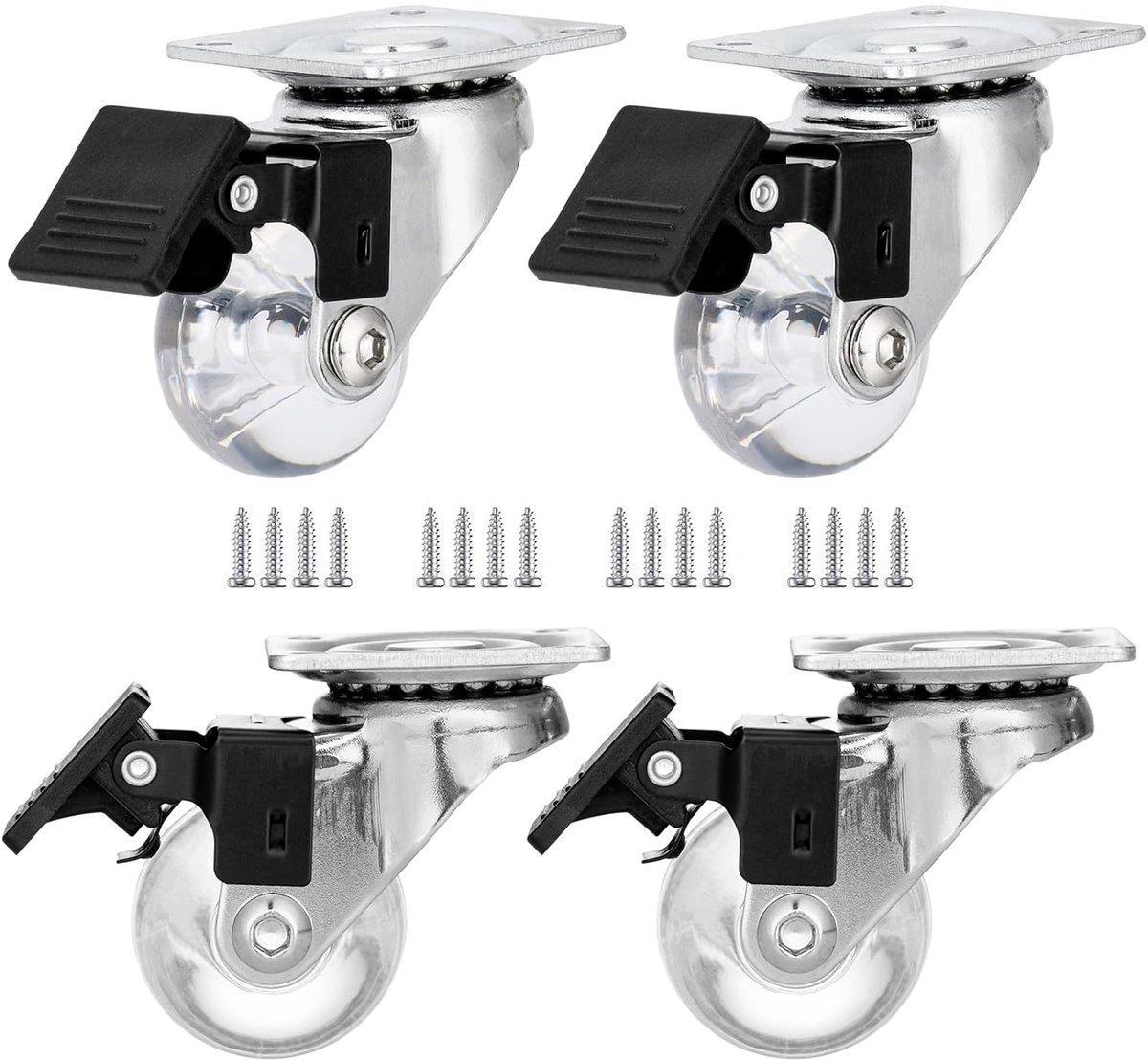 SnelShoppen - 38 mm Transparante Polyurethaan Wielen, Kleine Kristal Design Casters voor Meubels, Kasten, Voetsteunen, Sofa, 90 kg Draagvermogen