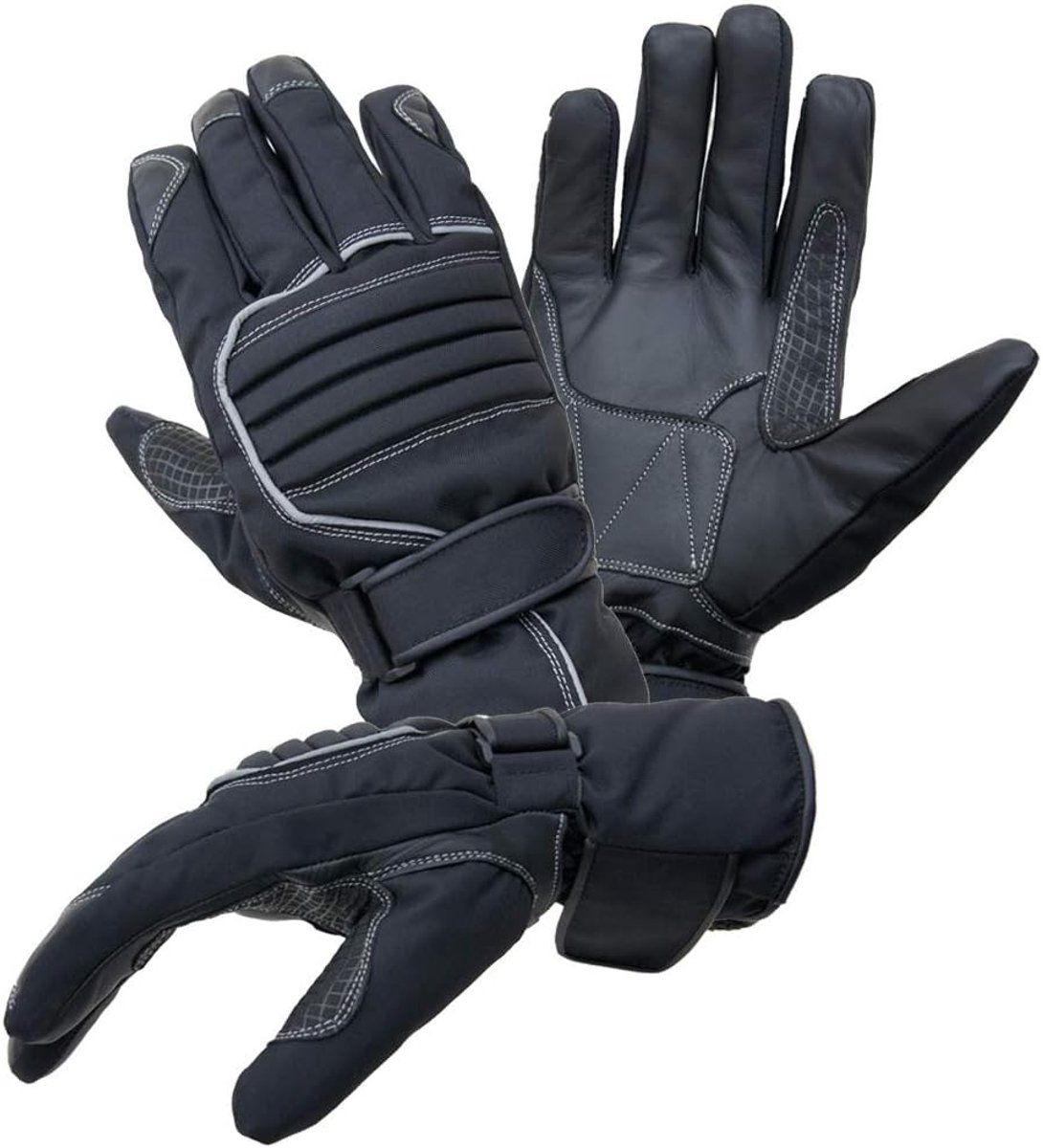 SnelShoppen - Proanti Winter Motorrijhandschoenen, Zwart, Waterdicht en Ademend, Koeienhuid, Reflecterende Strepen, Ideaal voor Koude en Regenachtige