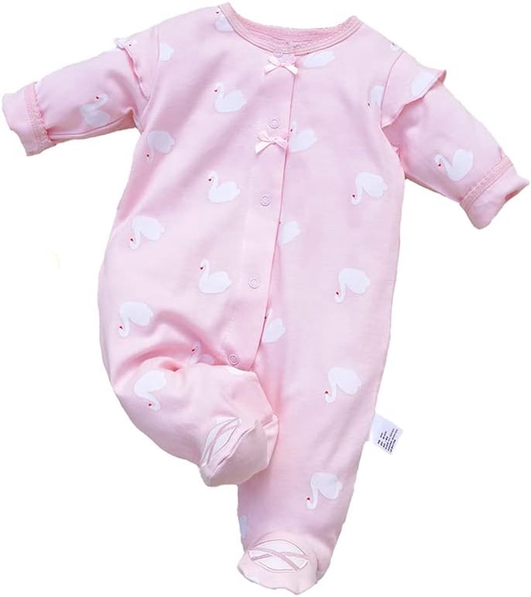 SnelShoppen - Baby Kleding Meisje Lange Mouwen Romper, Schattige Newborn Bodysuits met Cartoon, Rimpels Zwanen, 100% Biokatoen, Perfect voor Feestjes