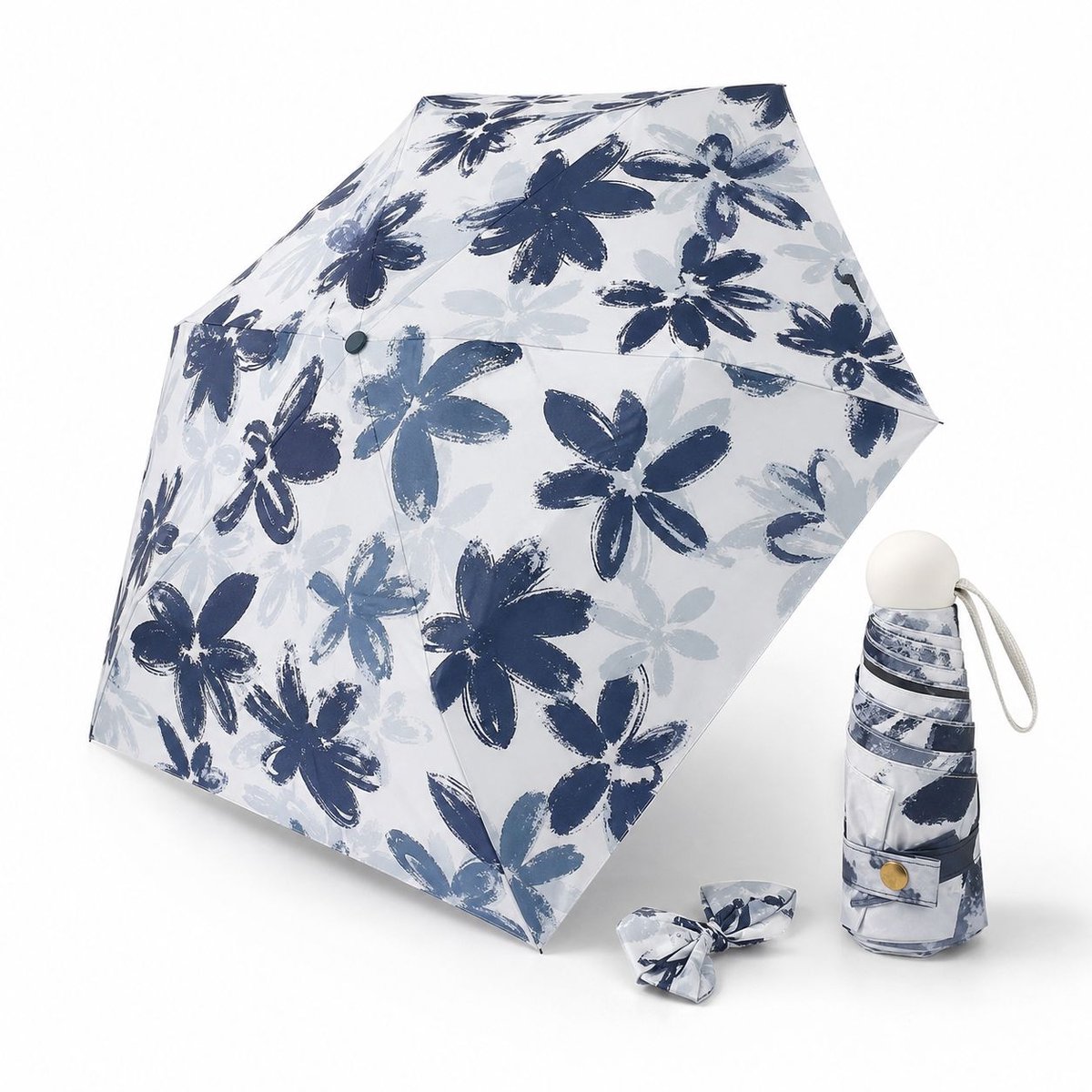 VHV-Kleurrijke Paraplu met Strik - Compacte Handmatige Opvouwbare Paraplu voor Dames - Stijlvolle UV-werende Parasol voor Regen en Zon - 98cm Diameter - Lichtgewicht Reisparaplu