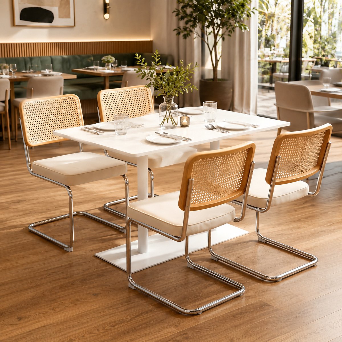 Welltin Eetkamerstoelen - Set Van 4 - Gestoffeerde eetkamerstoel - Met rugleuning - Eetkamerstoel - Eettafelstoel - Eetkamerstoelen - Stoel - Stof - Middeleeuwse stijl - Beige
