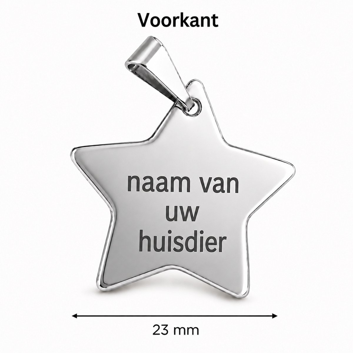 Gepersonaliseerde Hondenpenning Ster - Kattenpenning / Huisdierpenning - Gegraveerde ID-tag met naam, telefoonnummer en adres - Dubbelzijdig RVS naamplaatje - Zilver - 23 mm