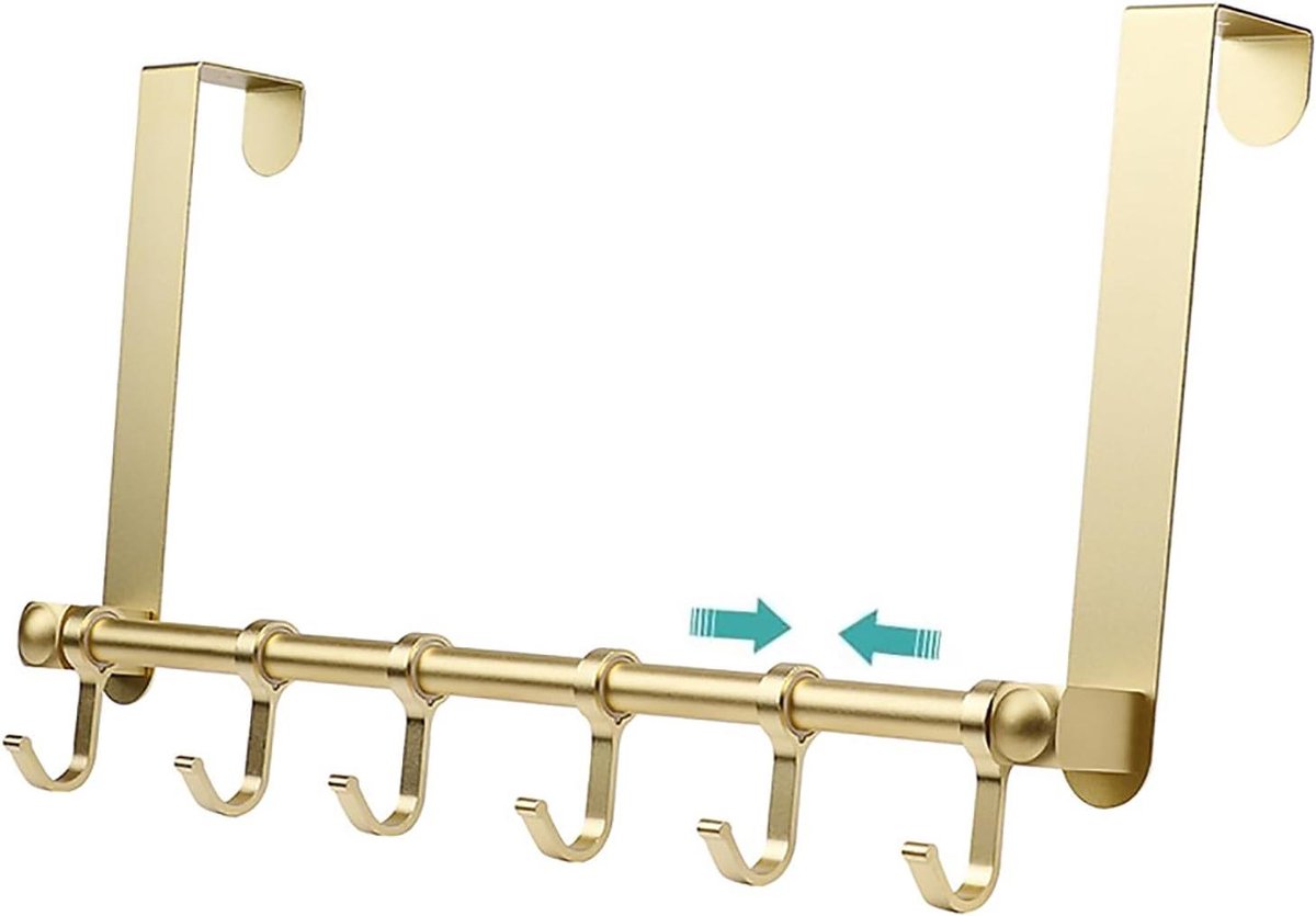 Deurhaak Hanger - Over de deur - Ruimte Organiseren - Zes Verstelbare Haken - Tot 20 kg - Goudkleurig