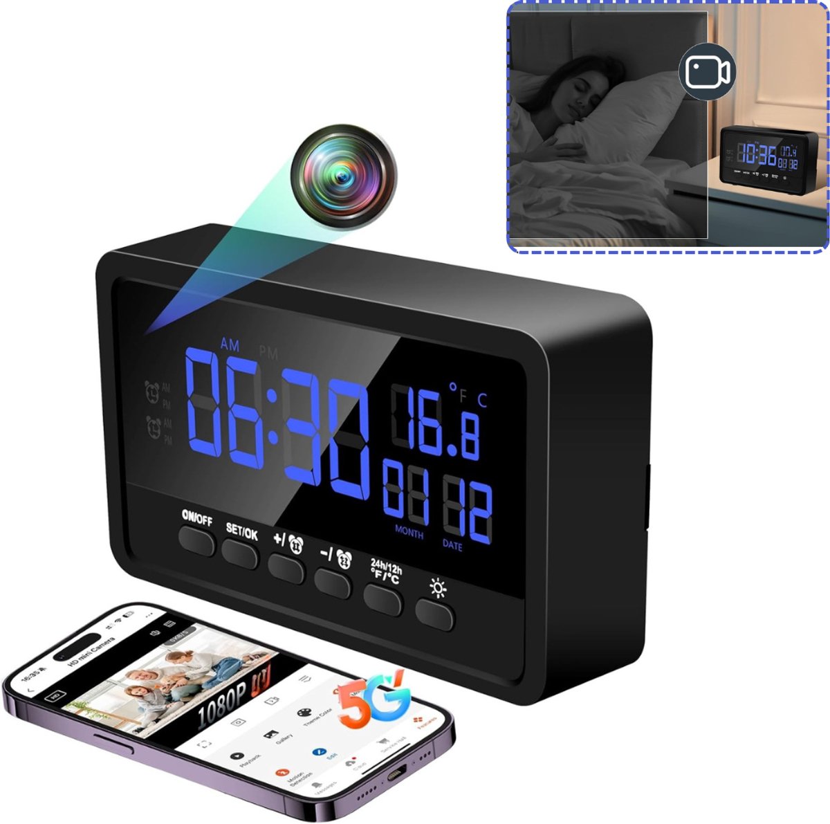 CLGP® Verborgen Camera Klok - Nachtzicht Camera - Beveiliging Thuis - Bewegingsdetectie