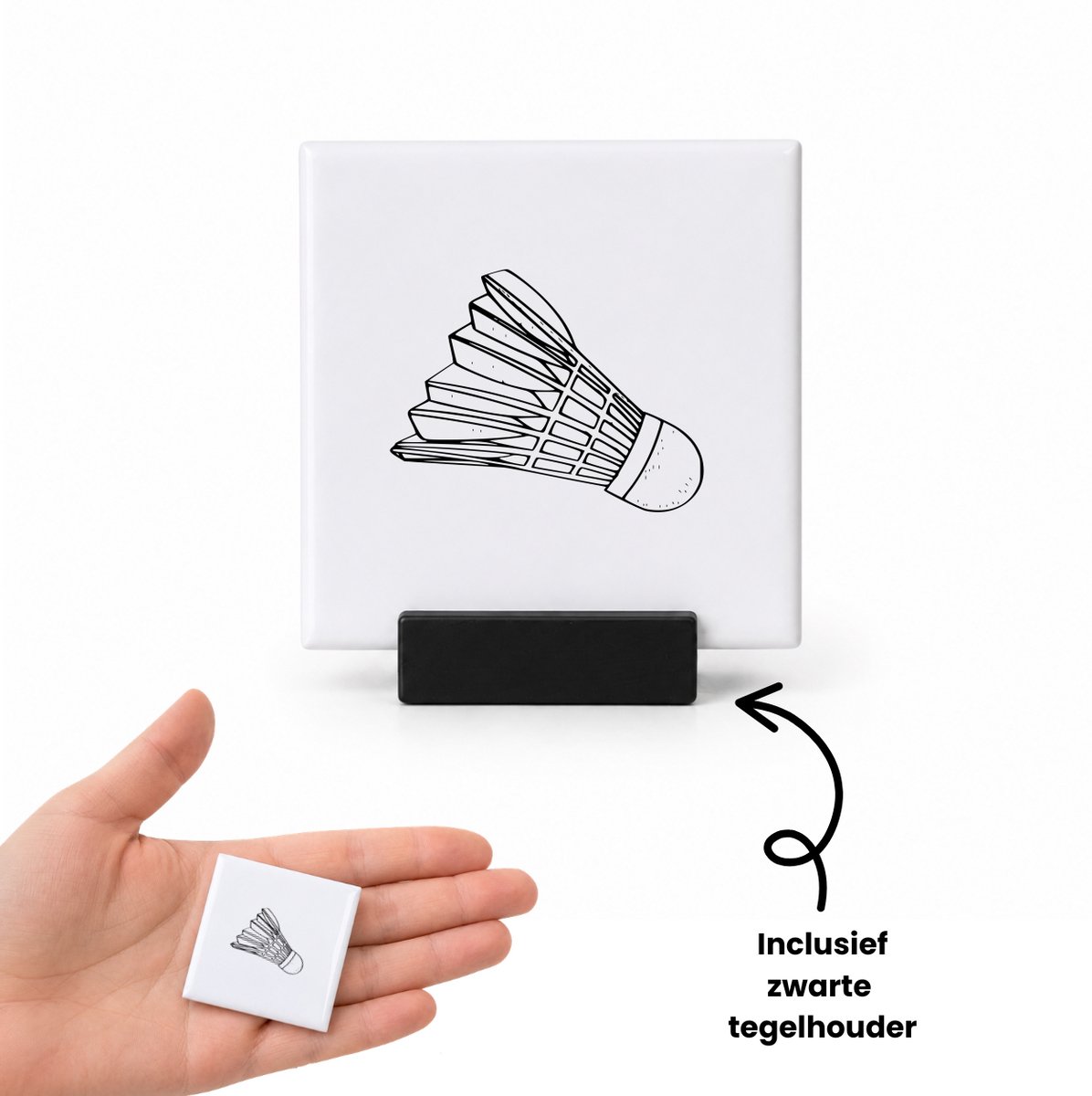 Hacebo Badminton tegeltje met tegelhouder - Badminton - Badmintonner - tegeltjes met tekst - Leuk kado voor iemand die van badminton houd - spreuktegels - 4.8x4.8 CM Wit