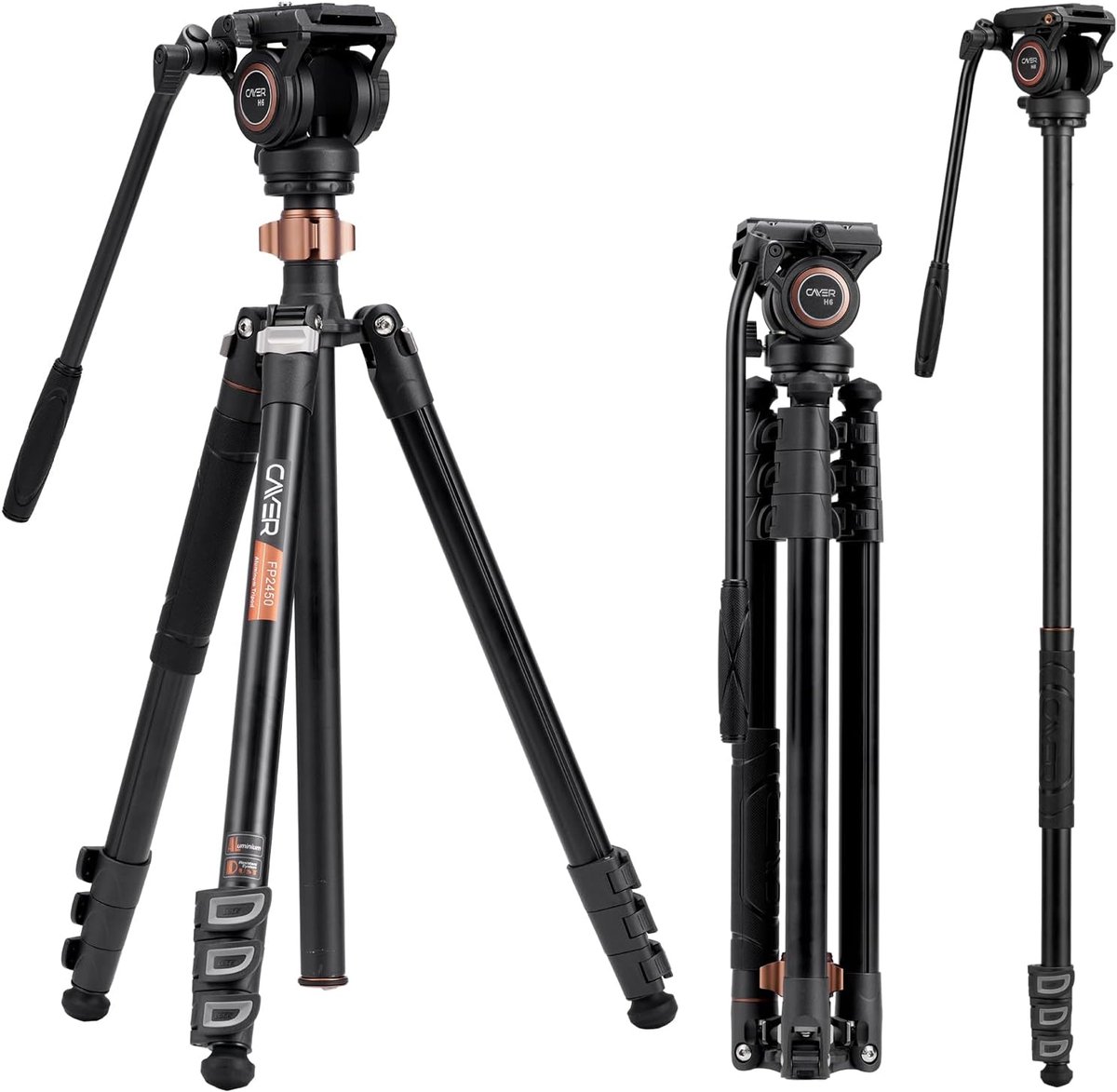 SnelShoppen - Aluminium Video Tripod 75 Inch - 4-delig - Liquid Head - 6 kg Draagkracht - Geschikt voor DSLR Camera & Camcorder - Compact en Stevig -
