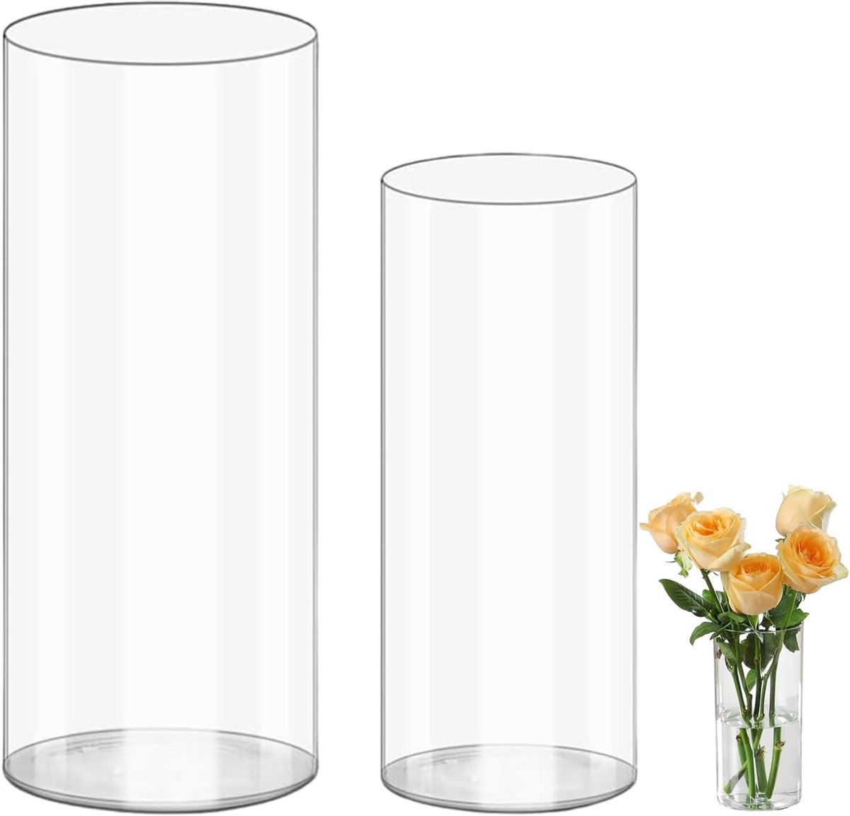 SnelShoppen - 2 Stuks Acryl Vazen - Transparante Plastic Vazen voor Bloemen - Cylinder Vaas voor Kaarsenhouder - Bloemarrangementen voor Thuis en Brui