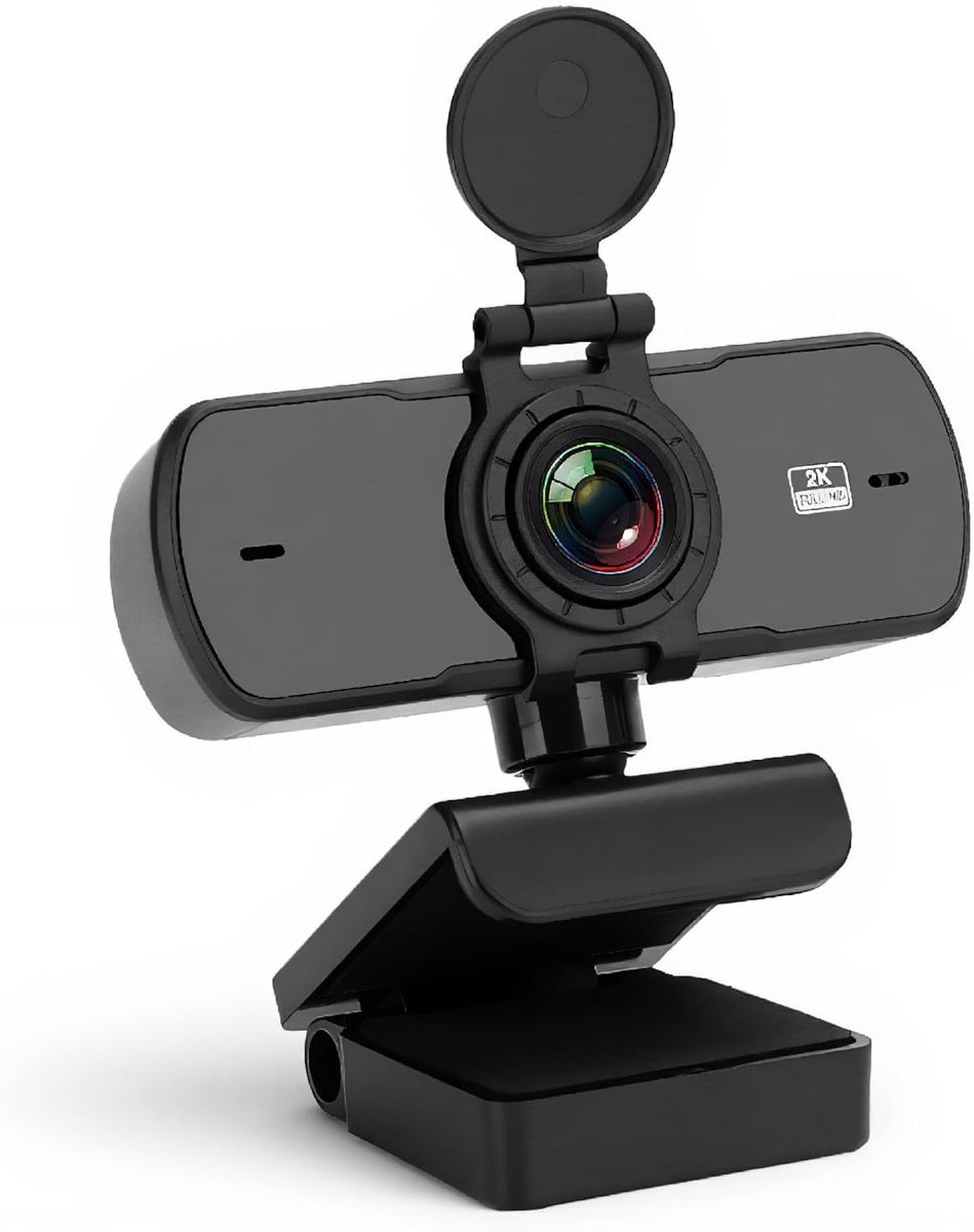 SnelShoppen - USB Webcam 2K 1440P, Geluidsonderdrukkende Microfoon, Plug & Play, 360 Graden Rotatie, Webcam voor Desktop en Laptop, Ideaal voor Live B