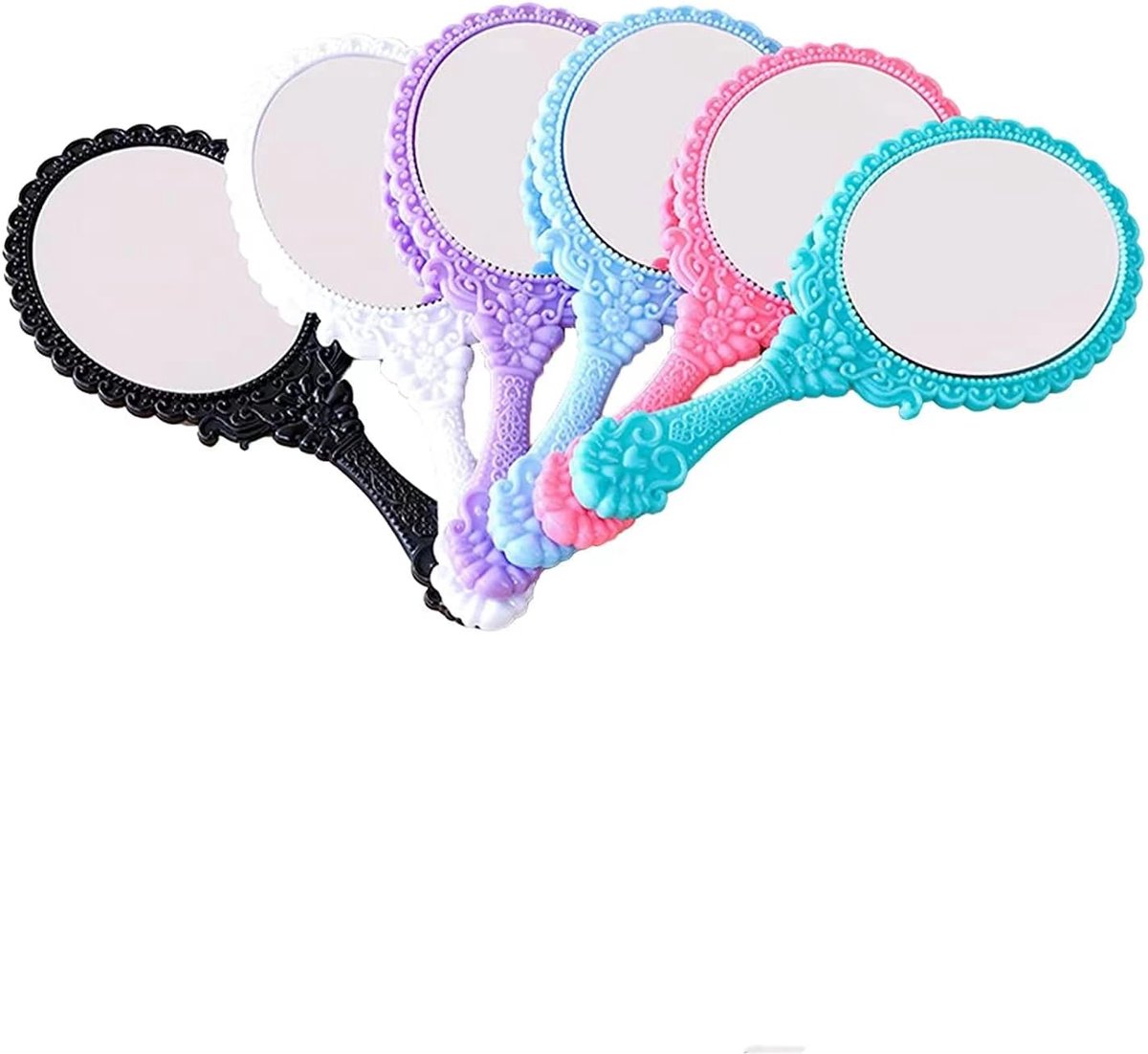 SnelShoppen - 6x Handheld Handspiegel Compacte Reizen Make-up Spiegel met Handvat - Draagbare Cosmetische Spiegel in 6 Kleuren voor Thuis, Kamperen en