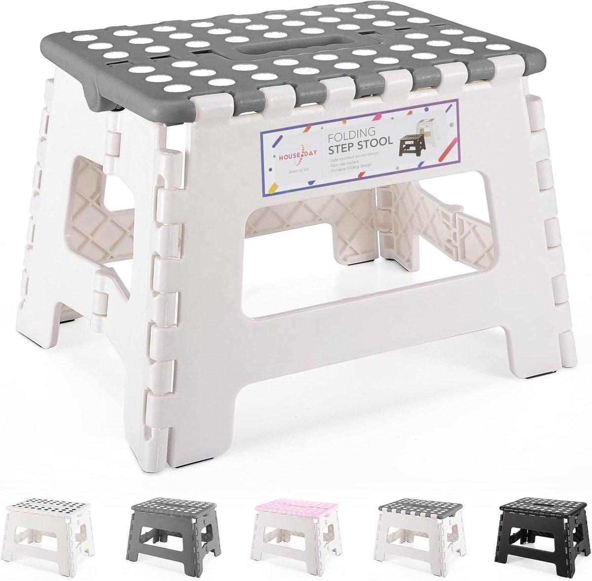 SnelShoppen - Vouwbare Stapstoel 9 Inch - Lichtgewicht Plastic Kinder- en Volwassenen Stoel - Antislip Folding Stool voor Badkamer en Slaapkamer - Vei