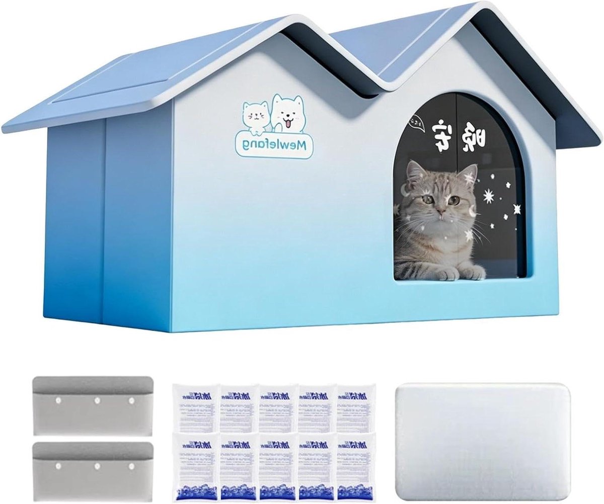 Verkoelend Kattenhol - Huisdierenhuis Koel - Warm Weer Ontlasting - Lekvrije Temperatuurverlaging - 56B x 7H cm - Blauw