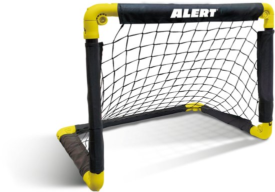 Alert voetbaldoel met geel en zwart frame, net en "ALERT" logo.