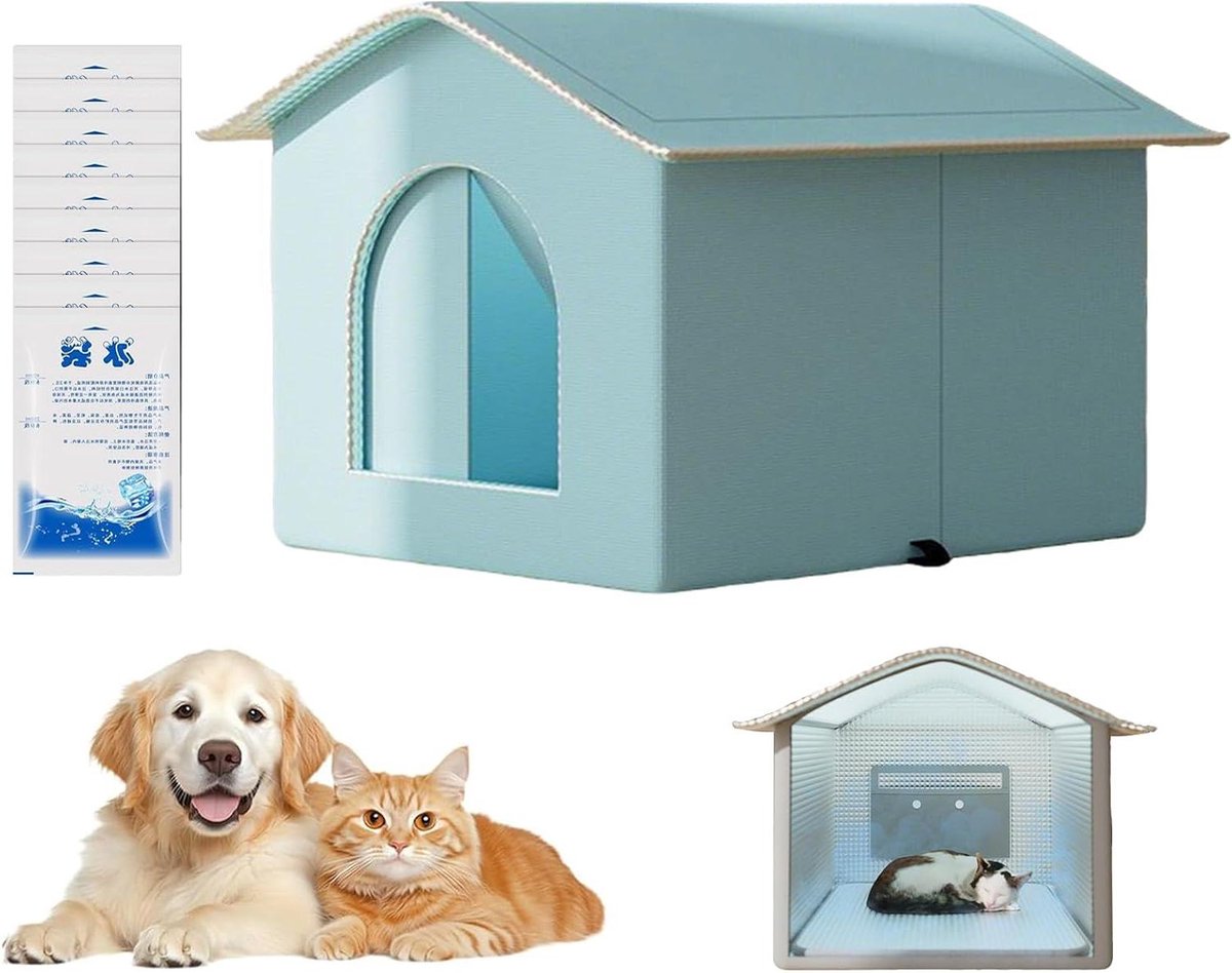 Koelend Kattenhuis - Verkoelend Bed - Huisdier Comfort - Efficiënte Warmteregulatie - 32B x 7H cm - Blauw