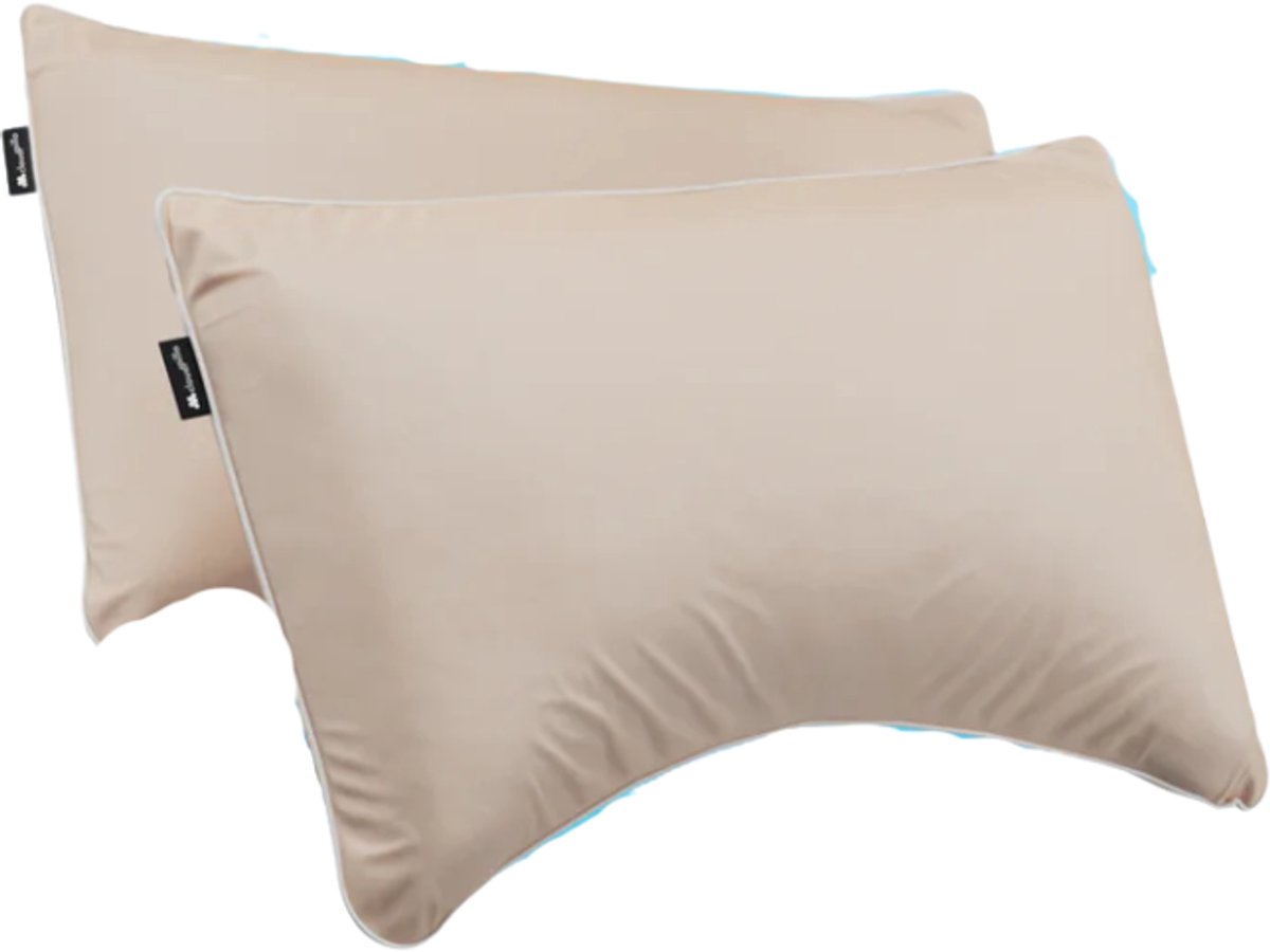 Cloudpillo Plus Duopack Kussenslopen - Set van 2 (52x82 cm) - Luxe Katoen Satijn (300TC) - Natural Sand - Zijdezacht, Hypoallergeen & Ademend