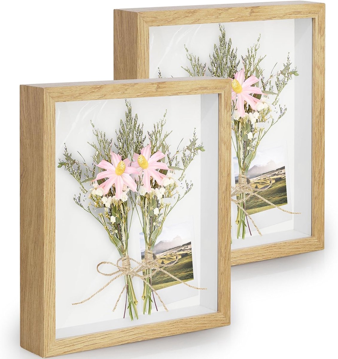 SnelShoppen - 3D Fotolijst 15x20 cm (6x8 inch) - 2 Stuks Displayframe met Diepte voor Bloemen, Souvenirs, Diamantschilderij - Houtnerf Effect, Muurdec