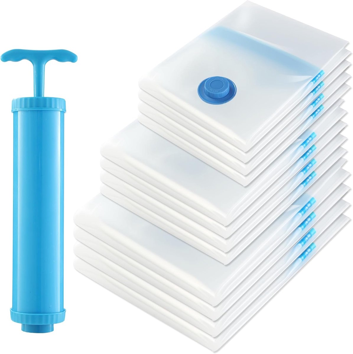 SnelShoppen - Vacuümzakken voor Kleding, 12 Stuks in 3 Maten (4x100x80, 4x80x61, 4x60x41) + 1 Vacuümhandpomp, Ideaal voor Opbergen van Kleding en Dekb
