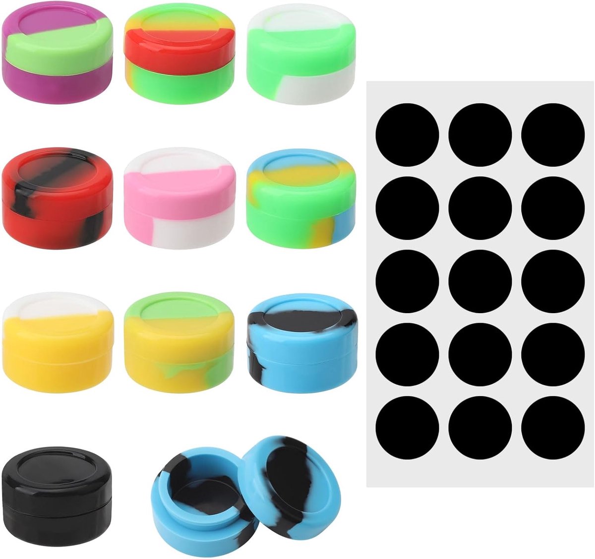 SnelShoppen - Ronde Silicone Opbergdozen 5ml met 15 Labels - Mini Bewaarboxen met Anti-Plak Coating - Ideaal voor Monsters en Was - BPA-vrij en Temper