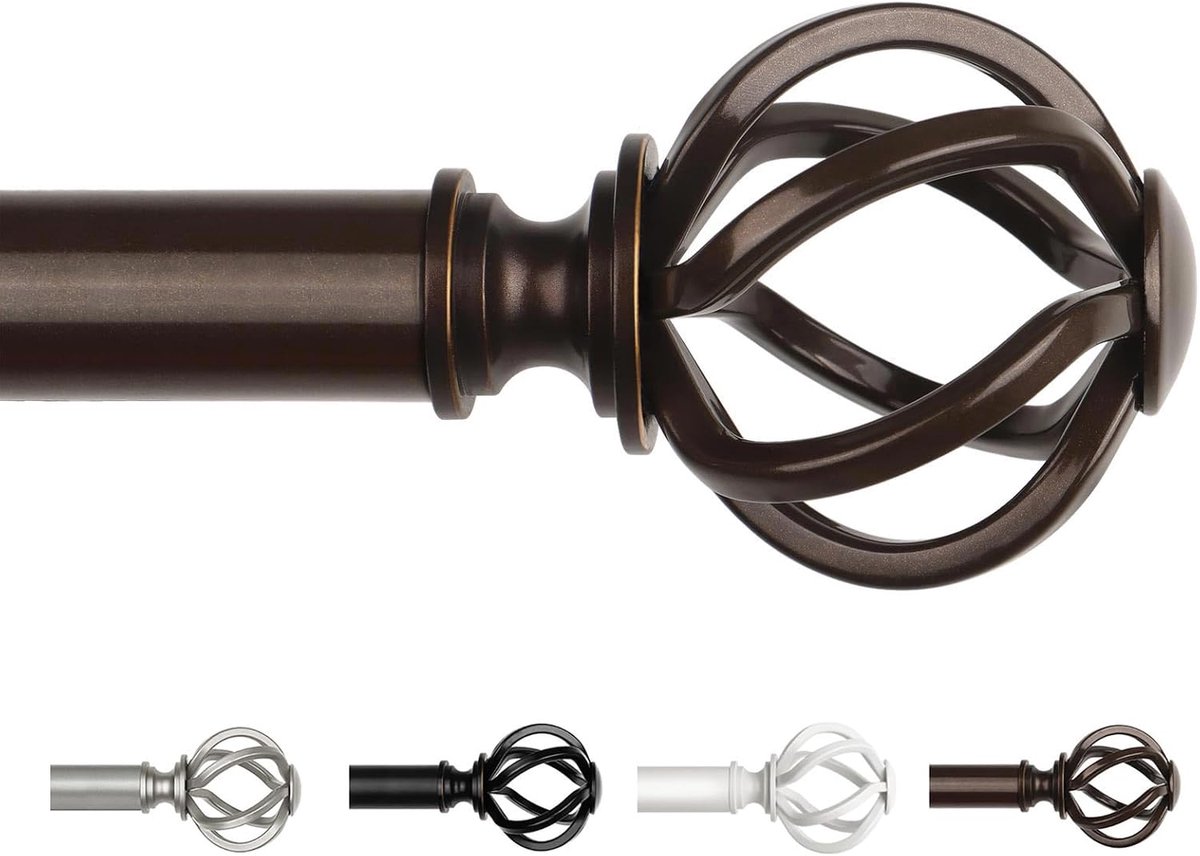 SnelShoppen - Gordijnroede 80 tot 304 cm Brons Decoratieve Gordijnroede met Oogjes, 22 mm Gedraaide Kooiafwerking voor Woonkamer, Slaapkamer, Kantoor